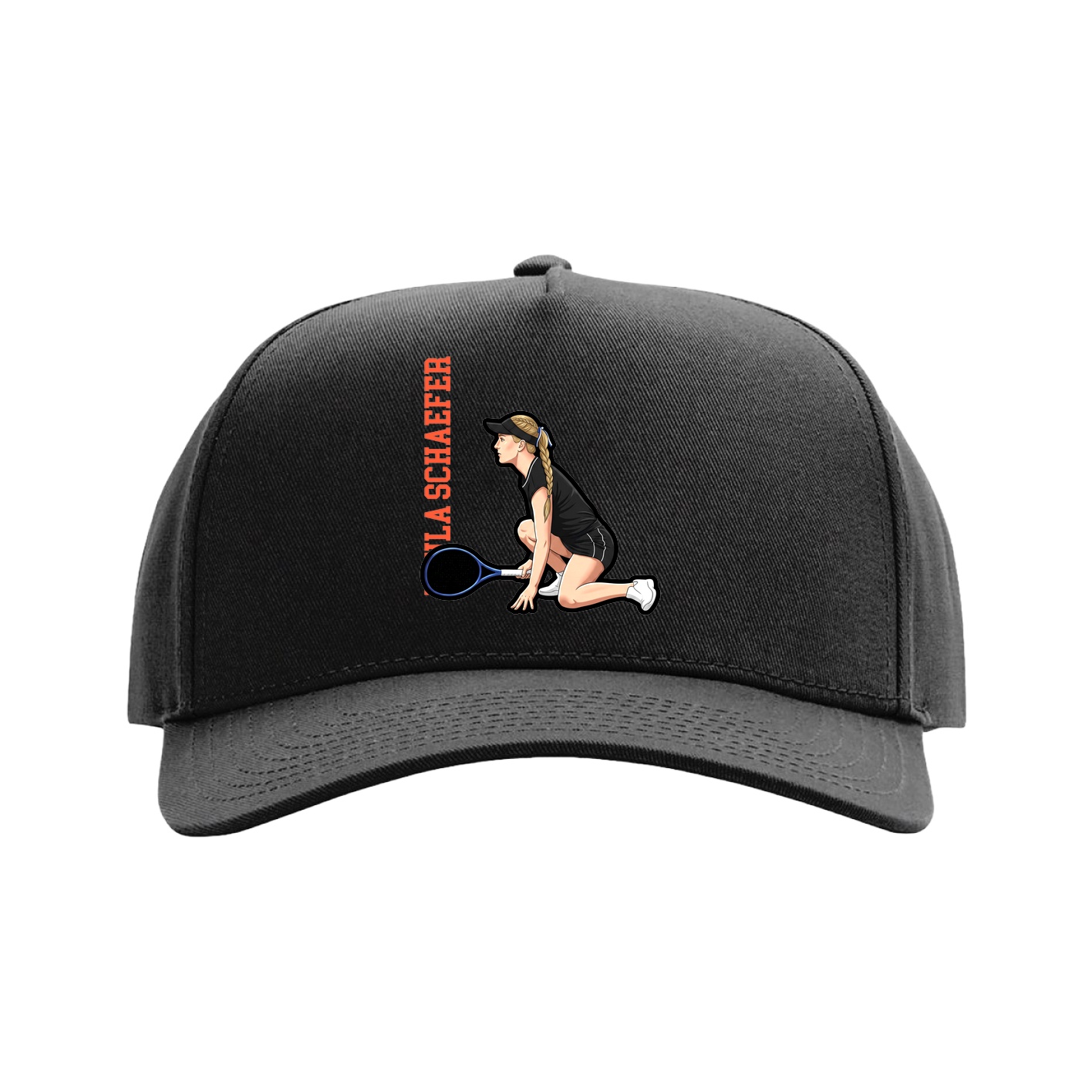 Full Fabric Five-Panel Champ Cap — Name Vertical in Black