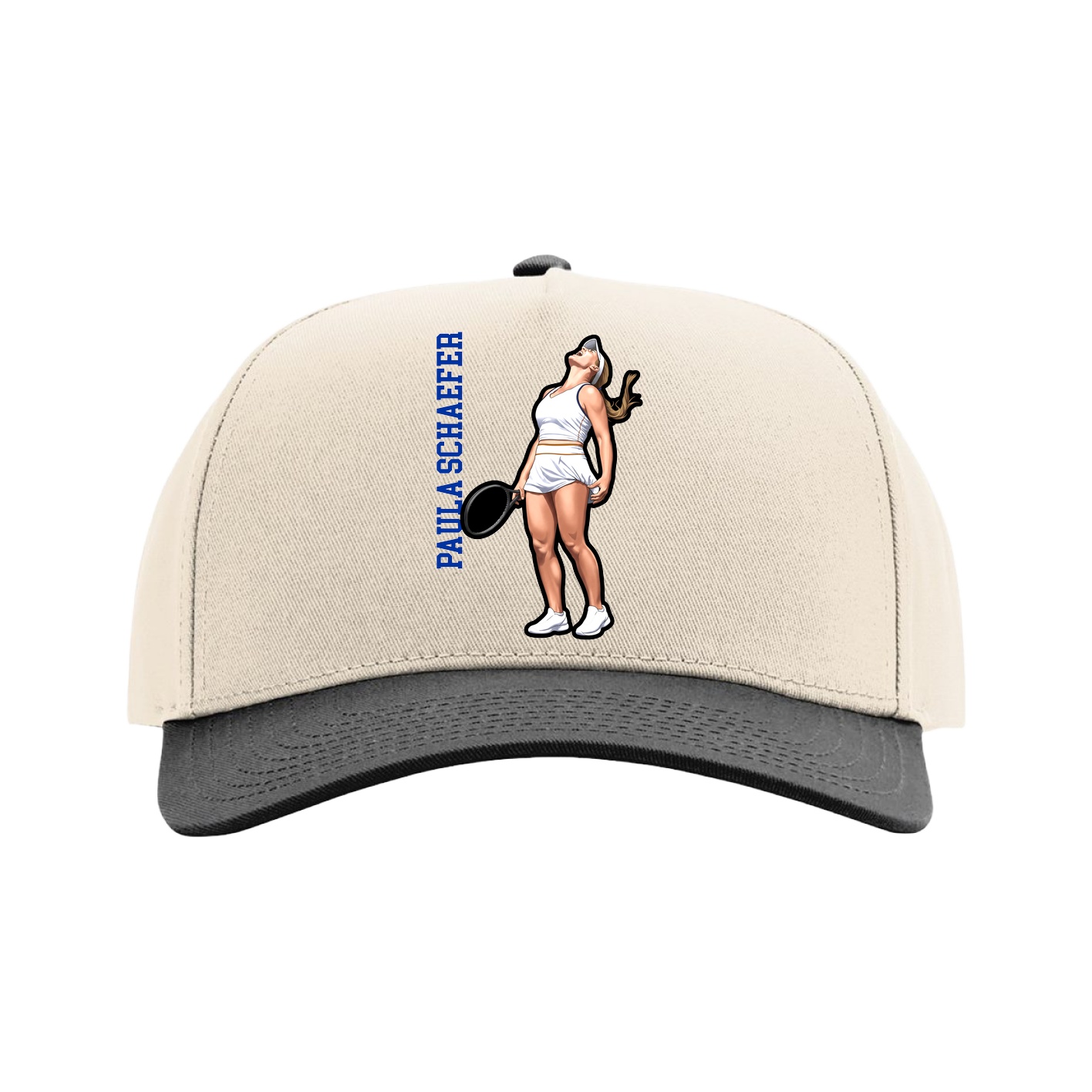 Full Fabric Five-Panel Champ Cap — Name Vertical in Cream/Black