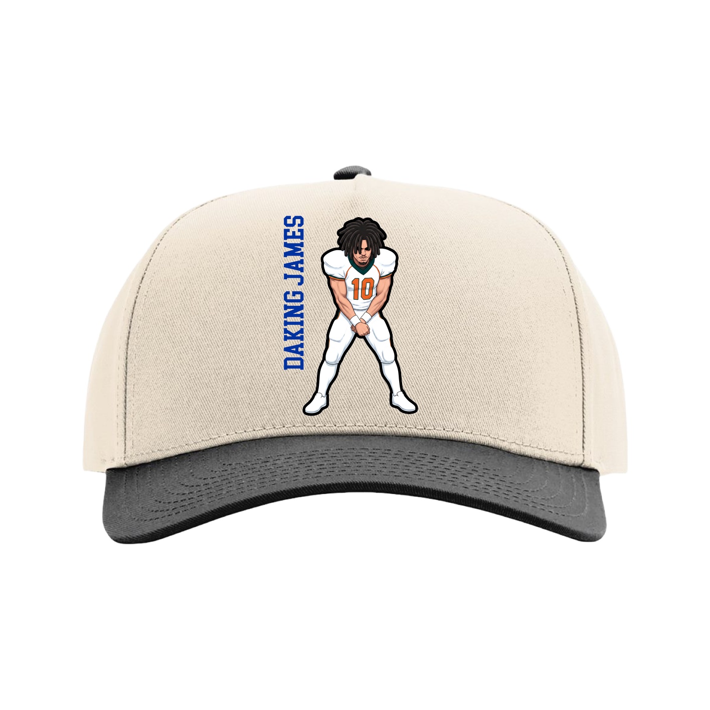 Full Fabric Five-Panel Champ Cap — Name Vertical in Cream/Black
