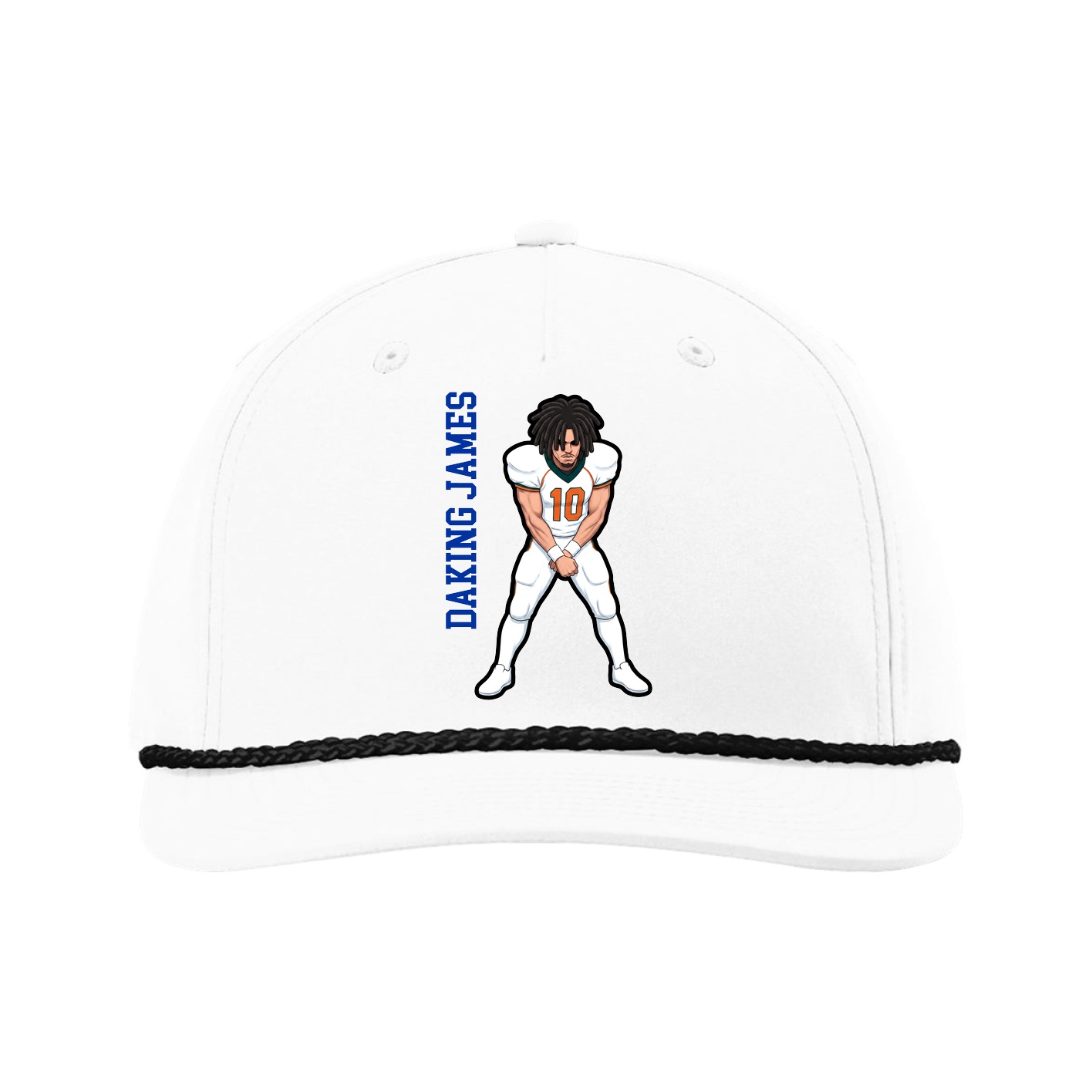 Five-Panel Classic Rope Cap — Name Vertical in White