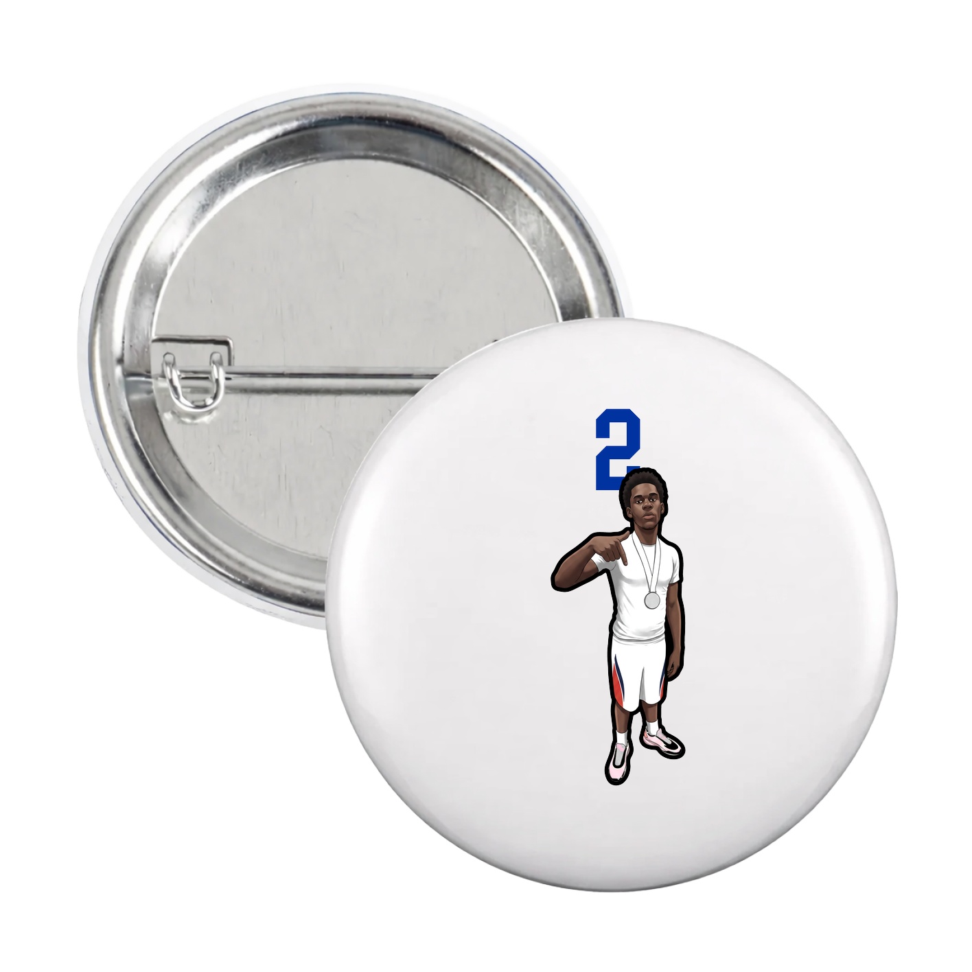 Game Day Button — Number Top in White
