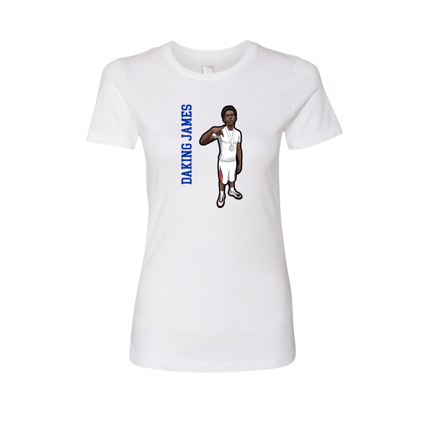 Womens Tee — Name Vertical in White