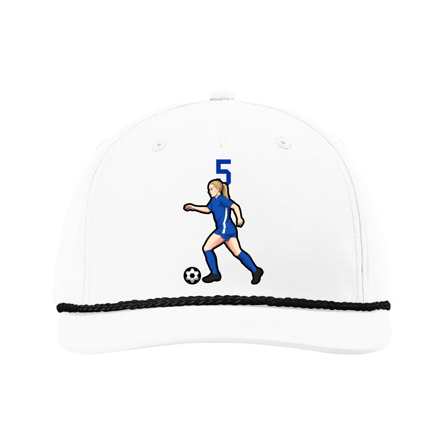 Five-Panel Classic Rope Cap — Number Top in White