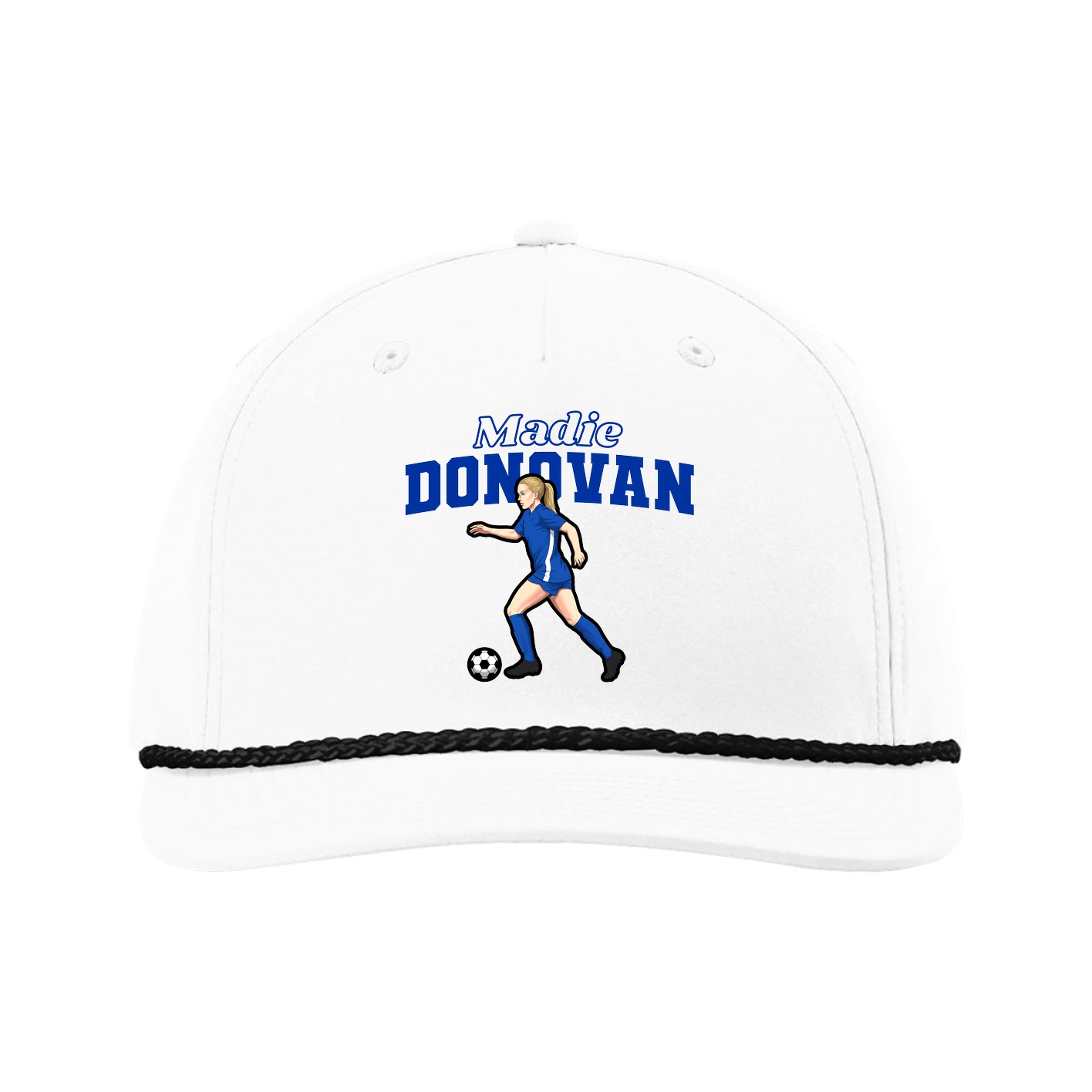Five-Panel Classic Rope Cap — Name Arch in White