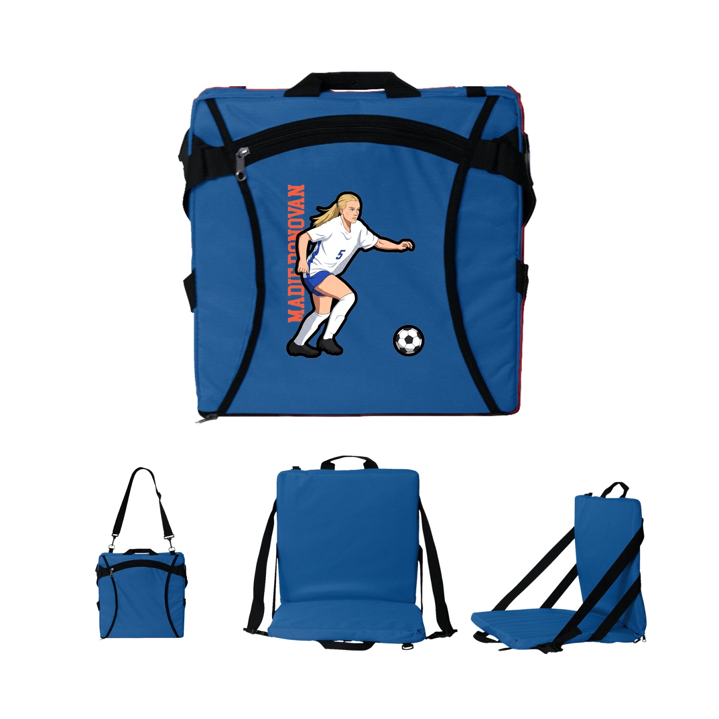 Folding Stadium Seat — Name Vertical in Royal
