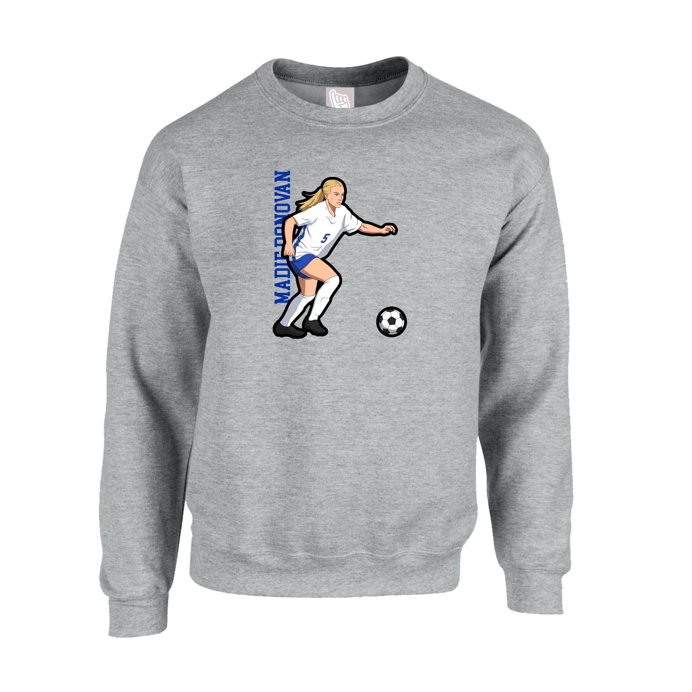 Fleece Crew — Name Vertical in Grey