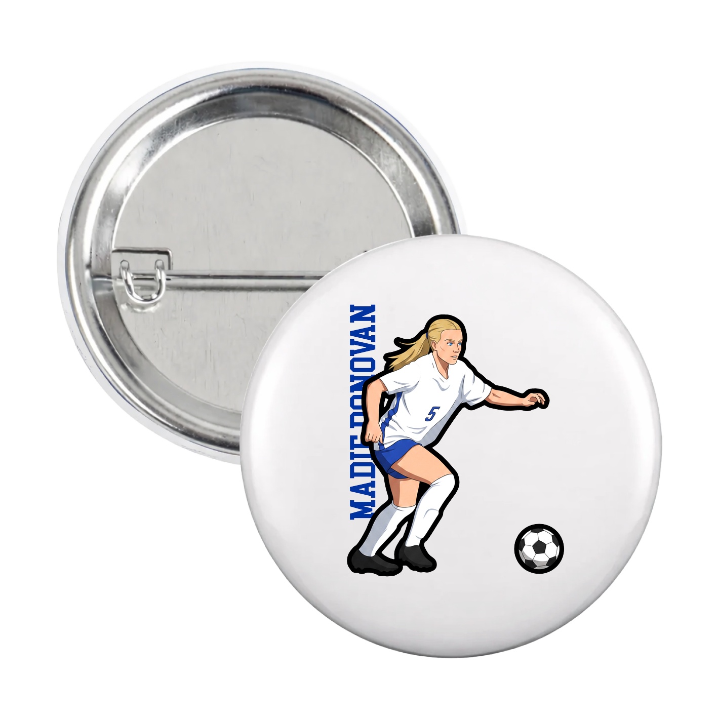 Game Day Button — Name Vertical in White