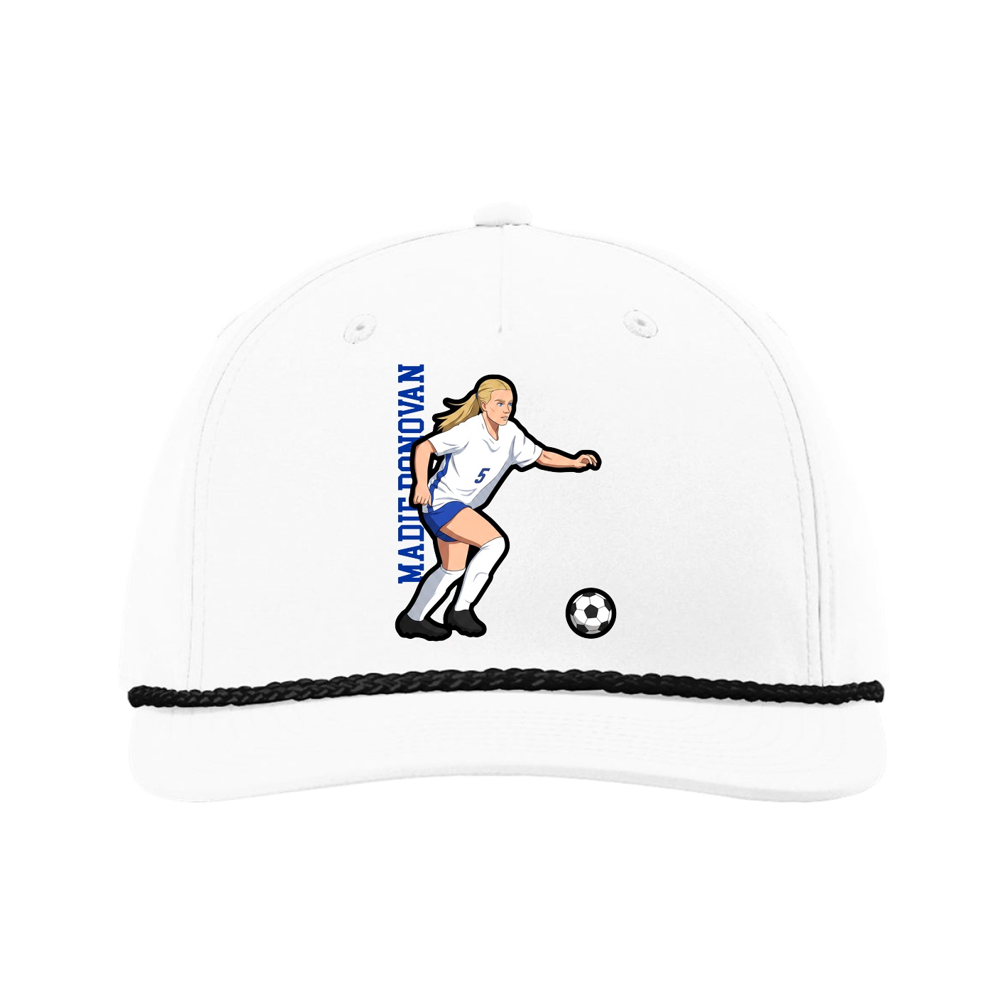 Five-Panel Classic Rope Cap — Name Vertical in White
