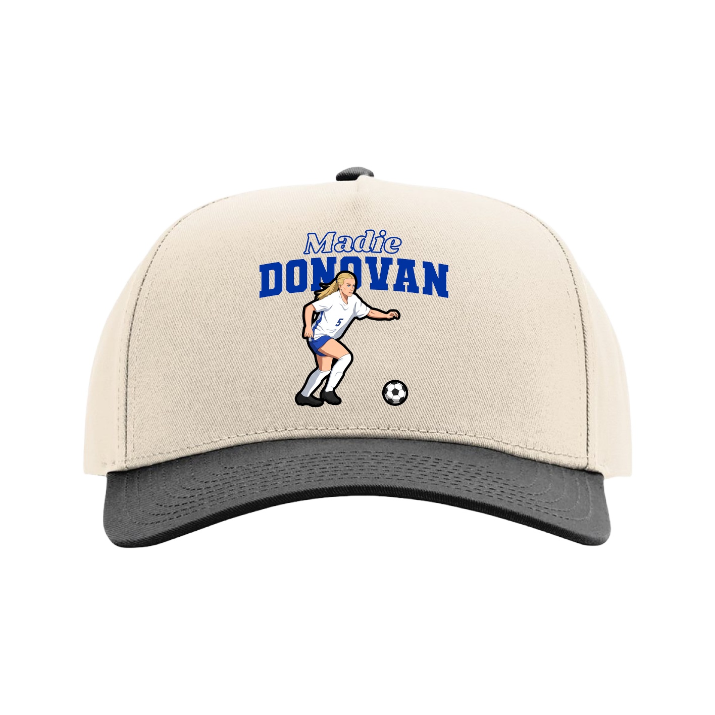 Full Fabric Five-Panel Champ Cap — Name Arch in Cream/Black