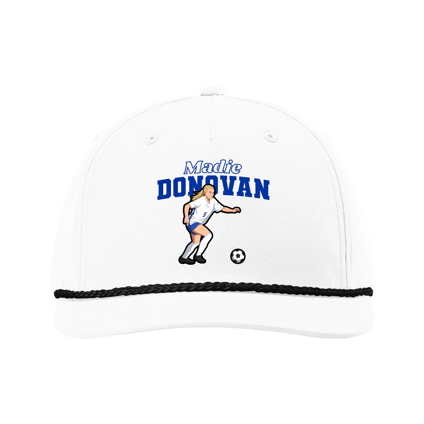 Five-Panel Classic Rope Cap — Name Arch in White