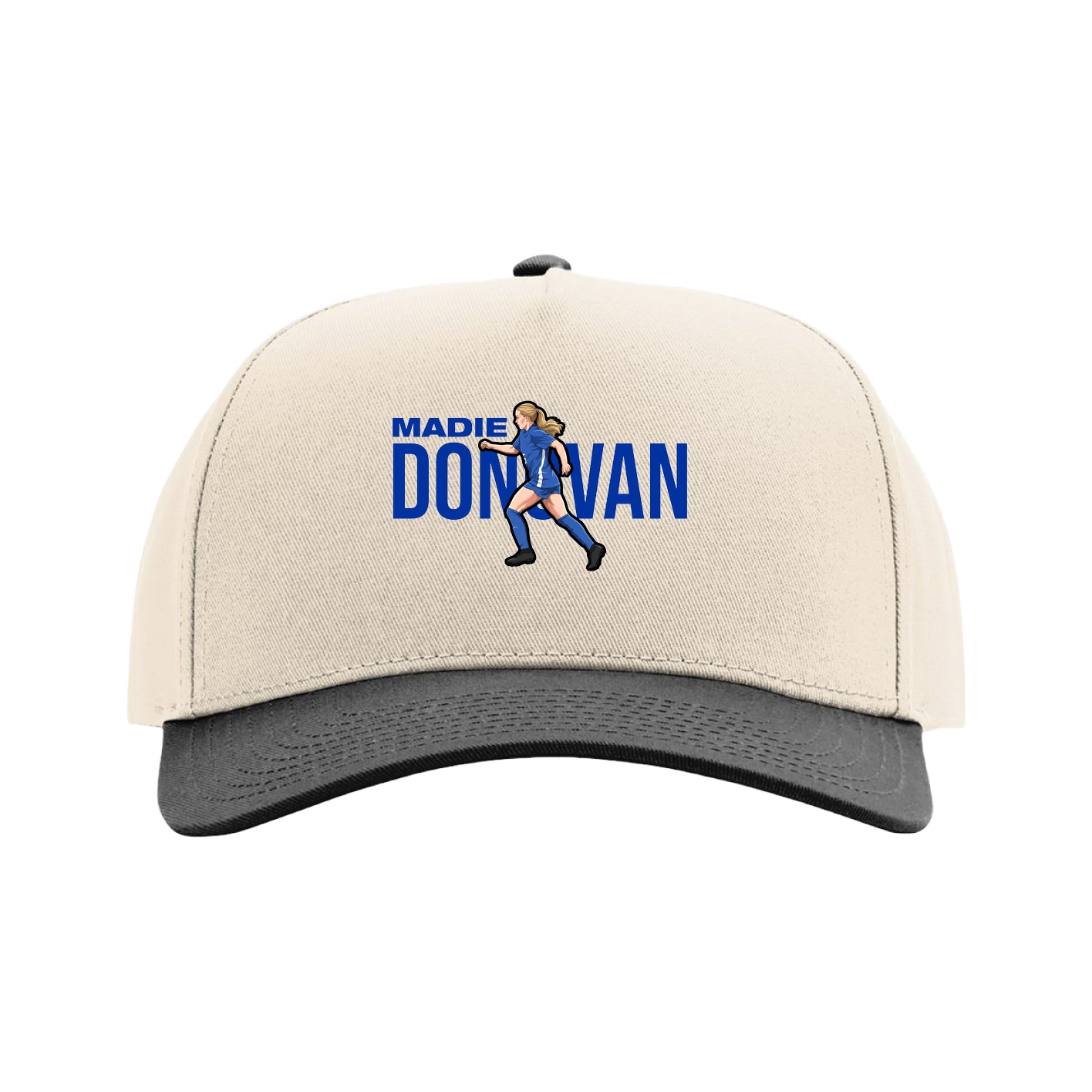 Full Fabric Five-Panel Champ Cap — Player Name in Cream/Black