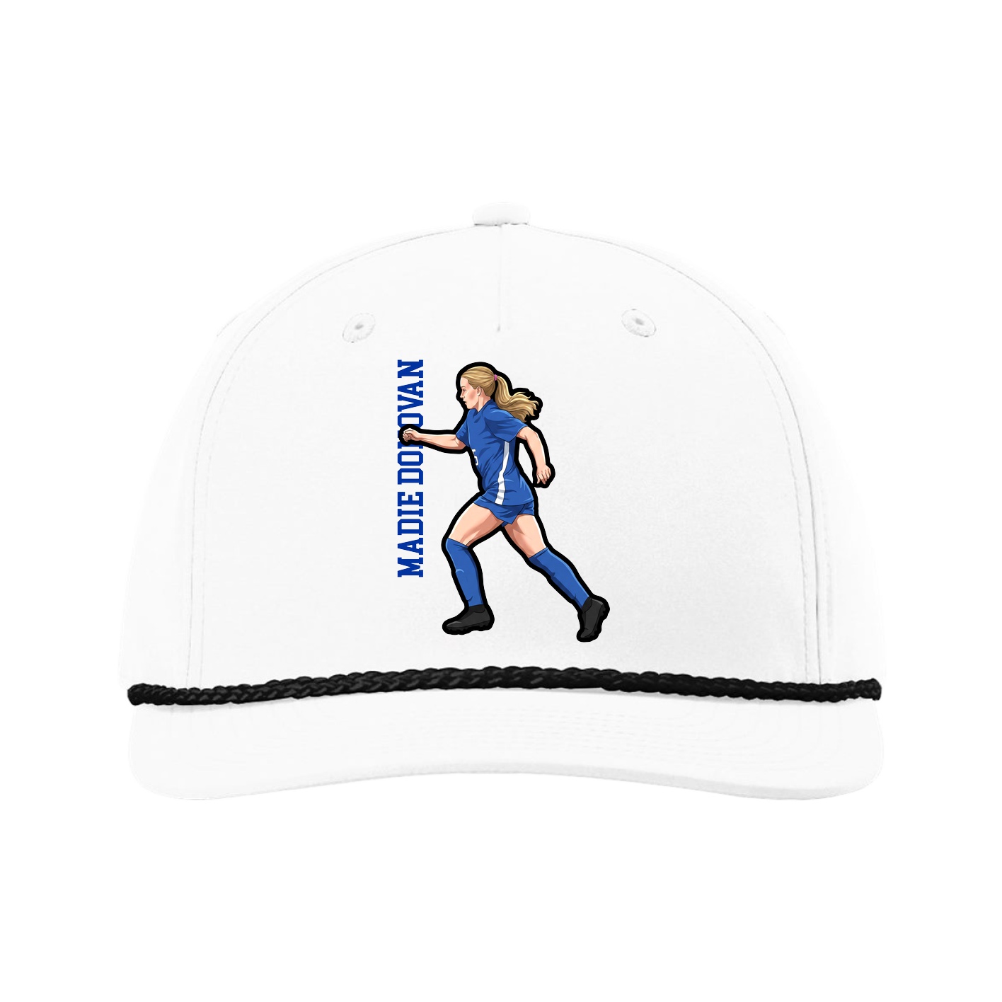 Five-Panel Classic Rope Cap — Name Vertical in White