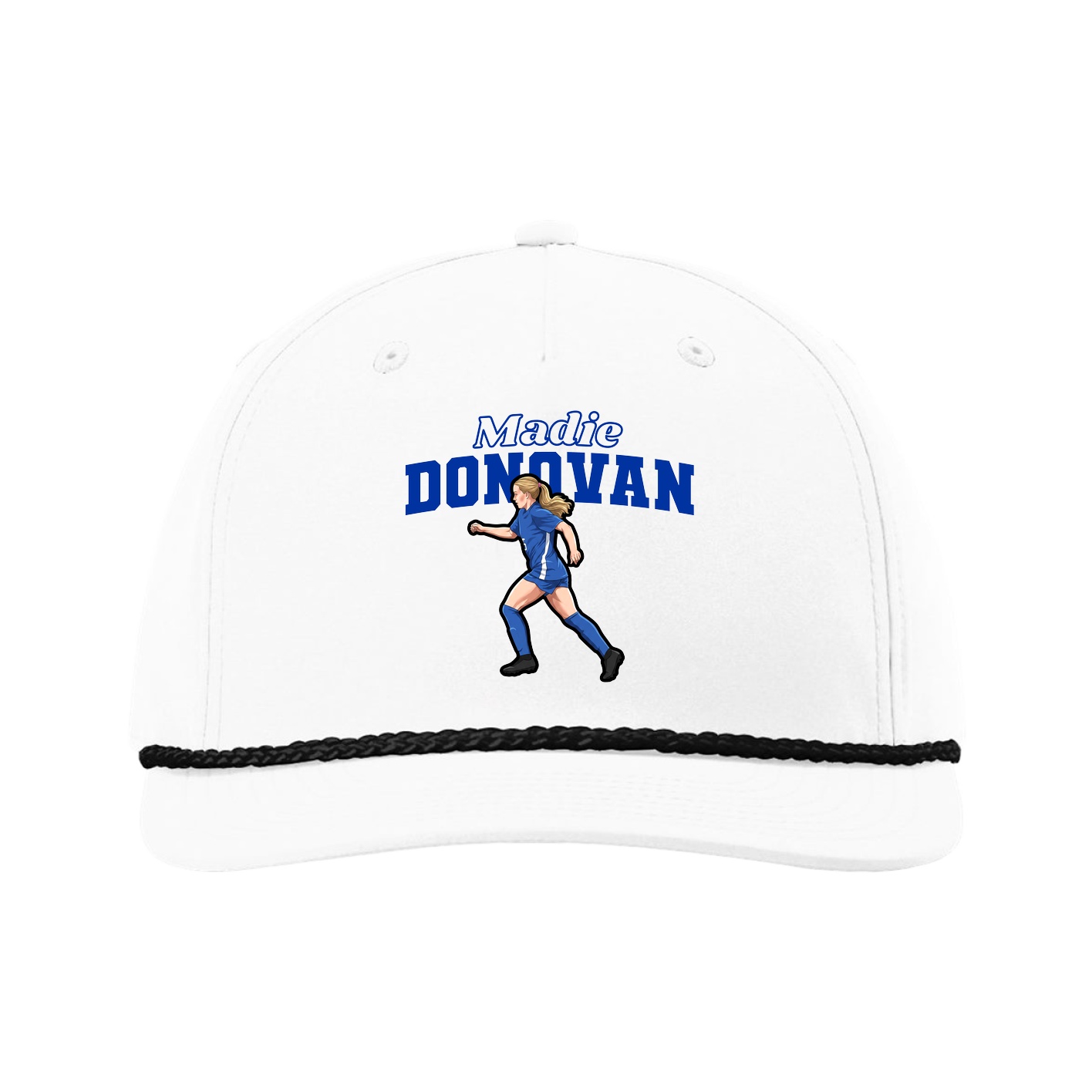 Five-Panel Classic Rope Cap — Name Arch in White