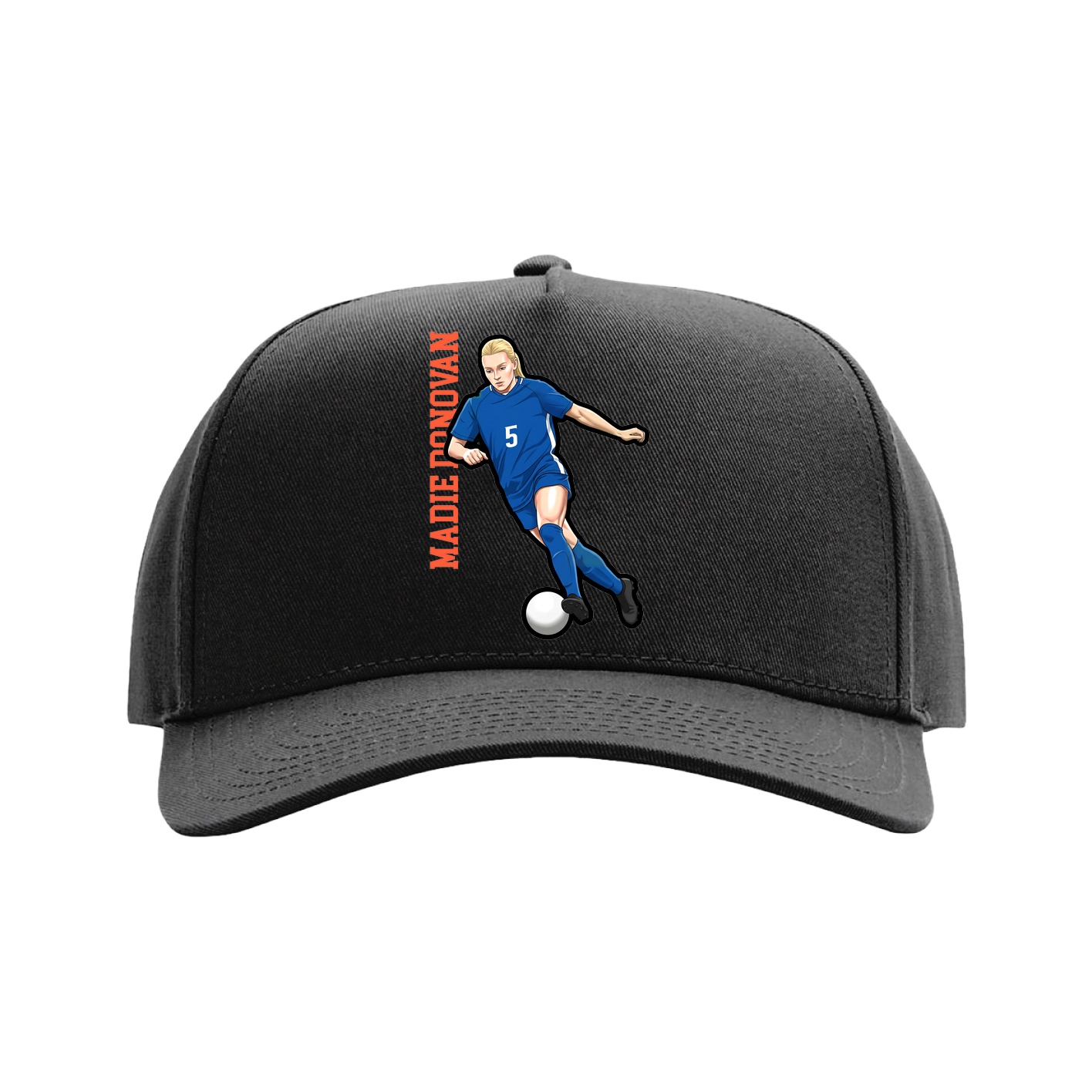 Full Fabric Five-Panel Champ Cap — Name Vertical in Black