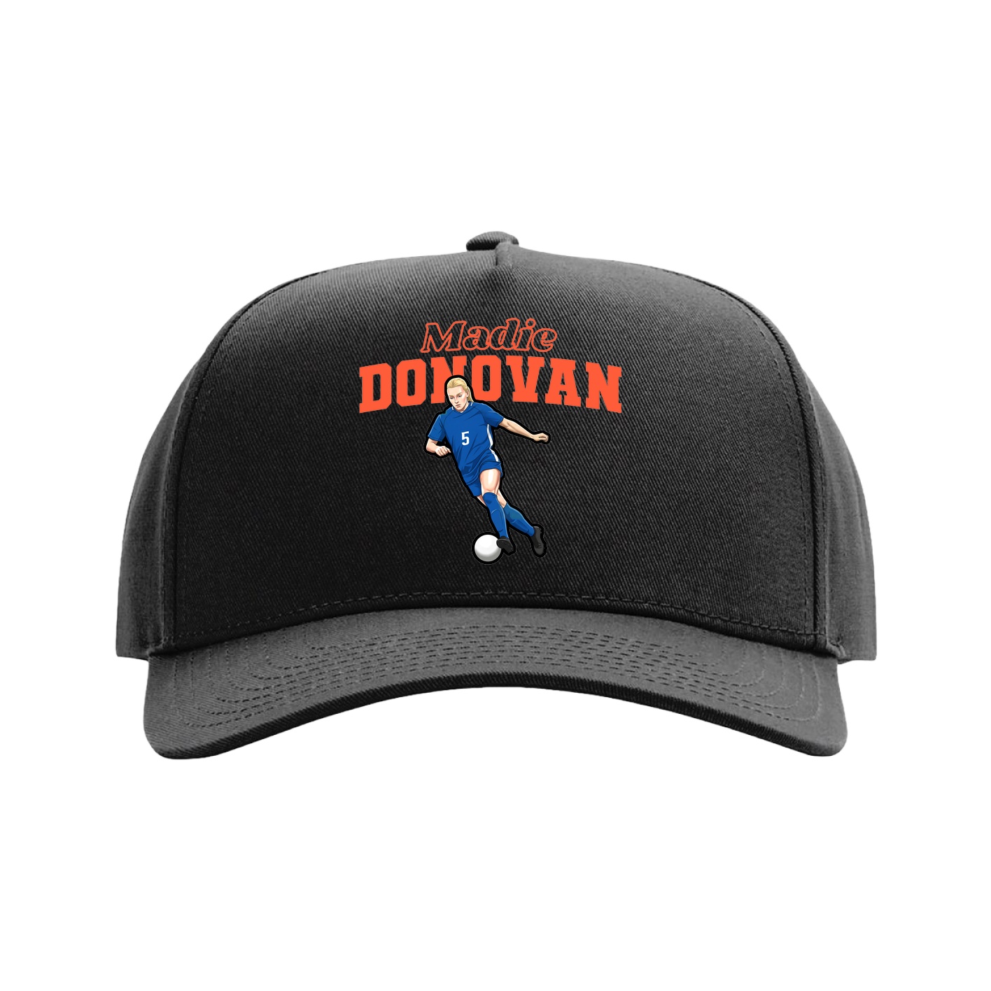 Full Fabric Five-Panel Champ Cap — Name Arch in Black