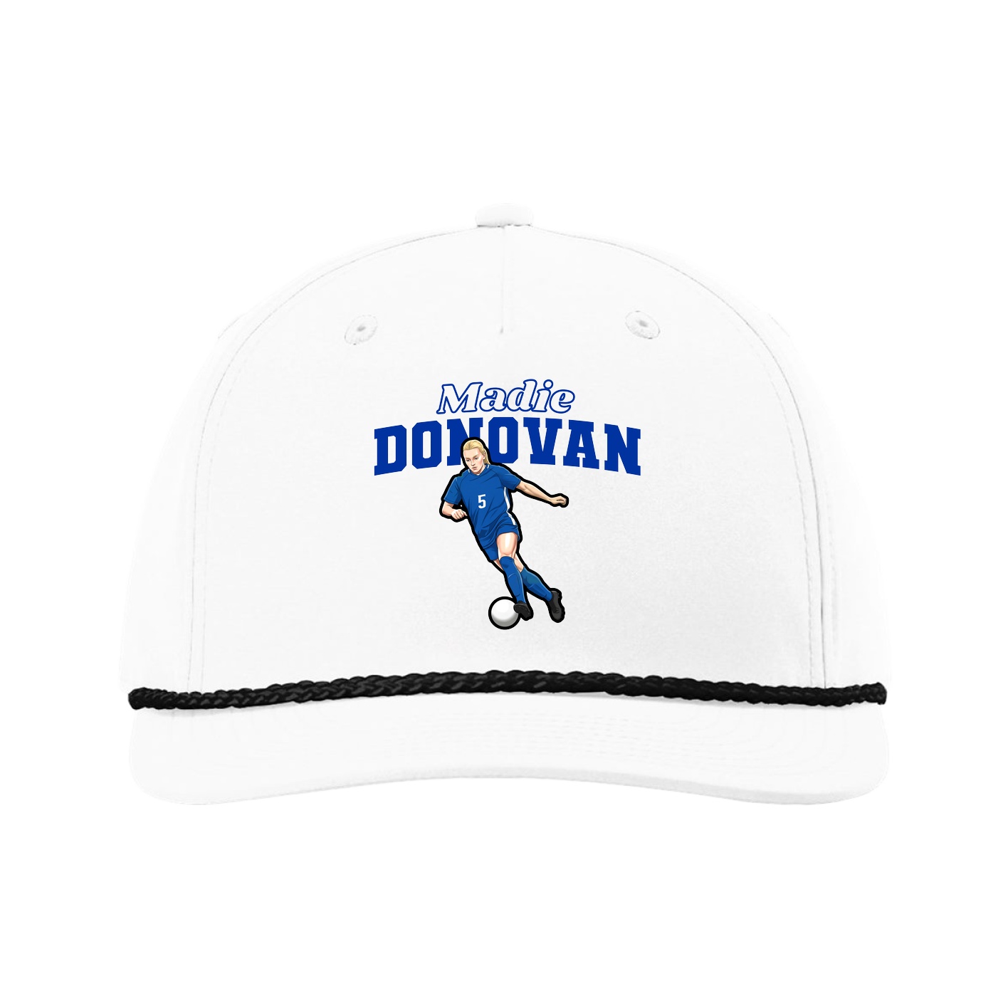 Five-Panel Classic Rope Cap — Name Arch in White