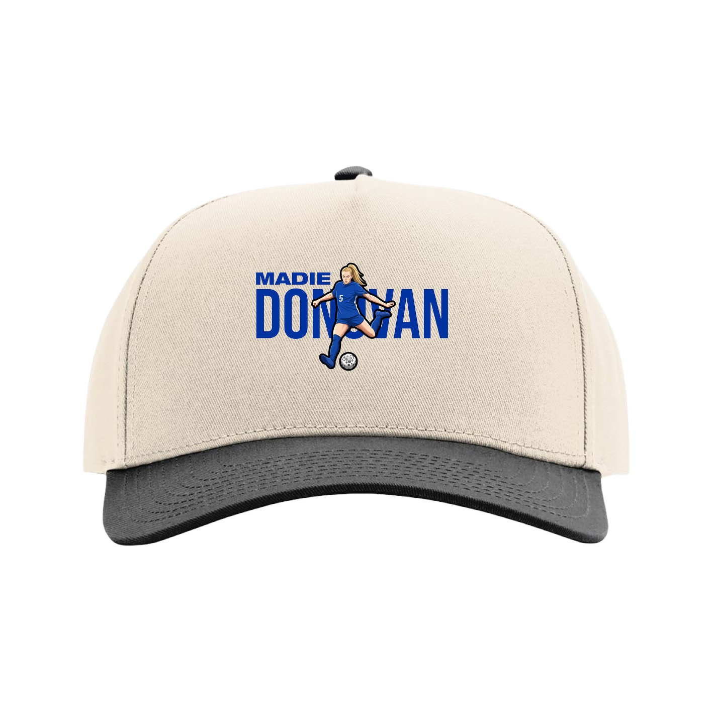 Full Fabric Five-Panel Champ Cap — Player Name in Cream/Black