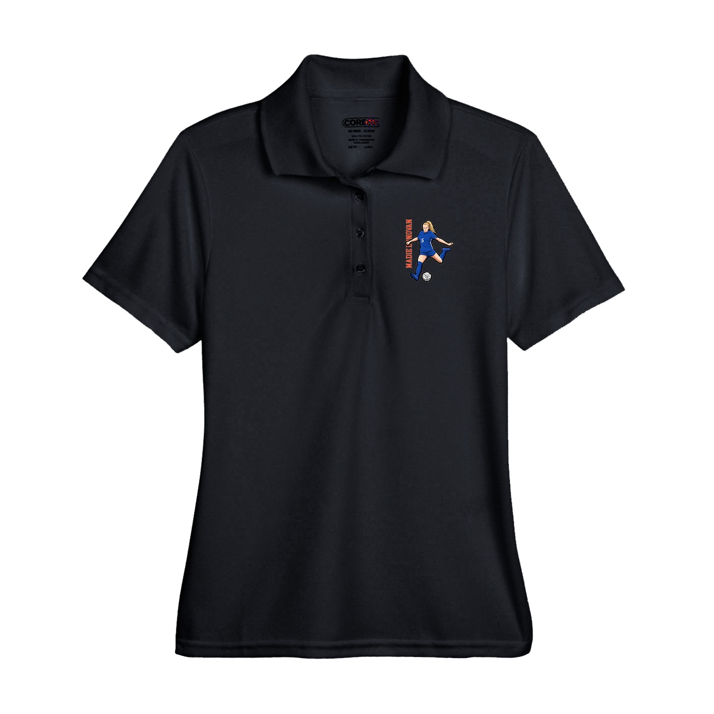 Performance Polo — Name Vertical in Black