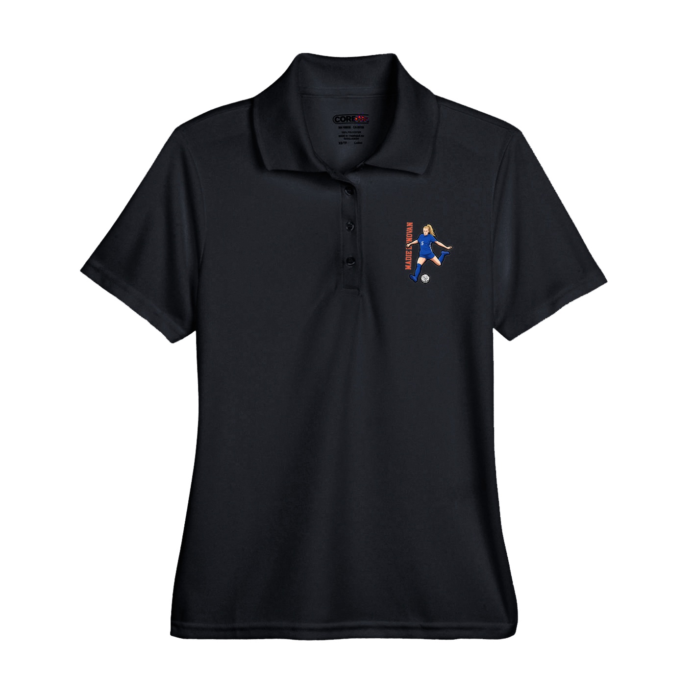 Womens Performance Polo — Name Vertical in Black
