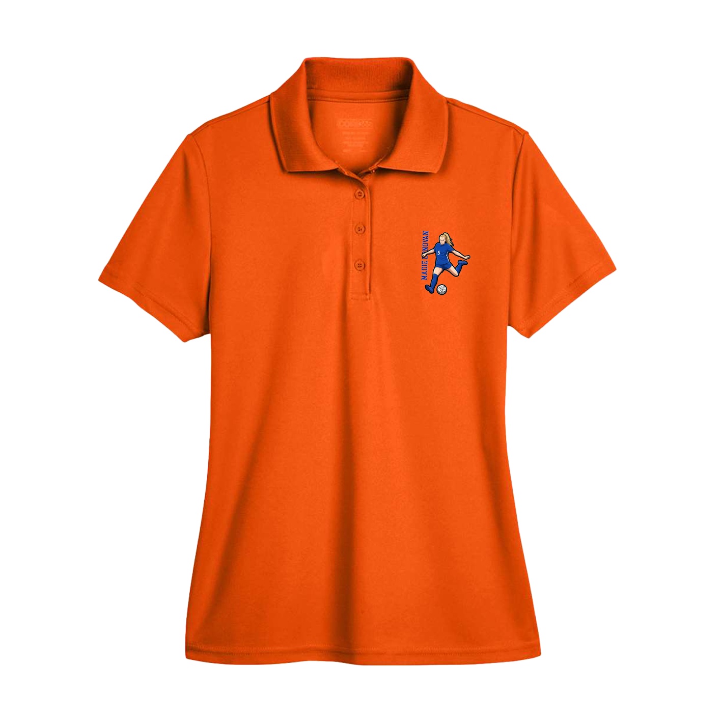 Womens Performance Polo — Name Vertical in Orange