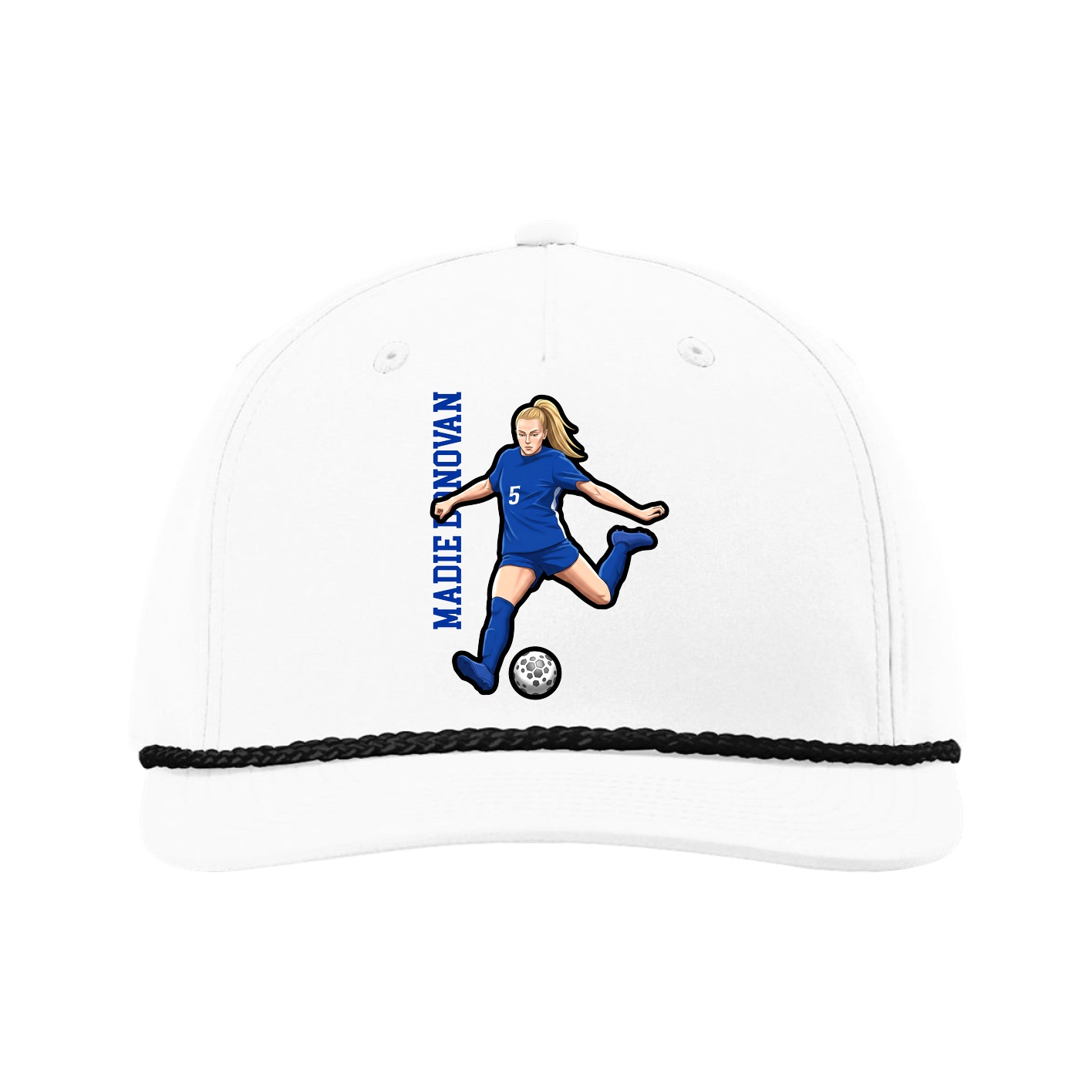 Five-Panel Classic Rope Cap — Name Vertical in White