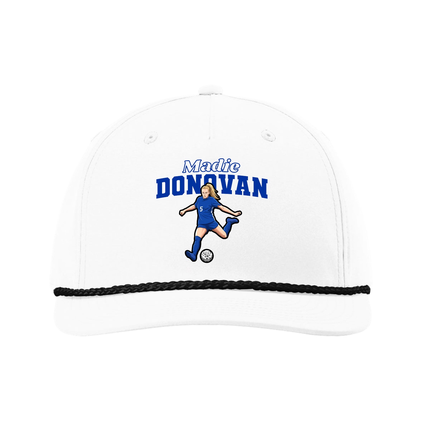 Five-Panel Classic Rope Cap — Name Arch in White