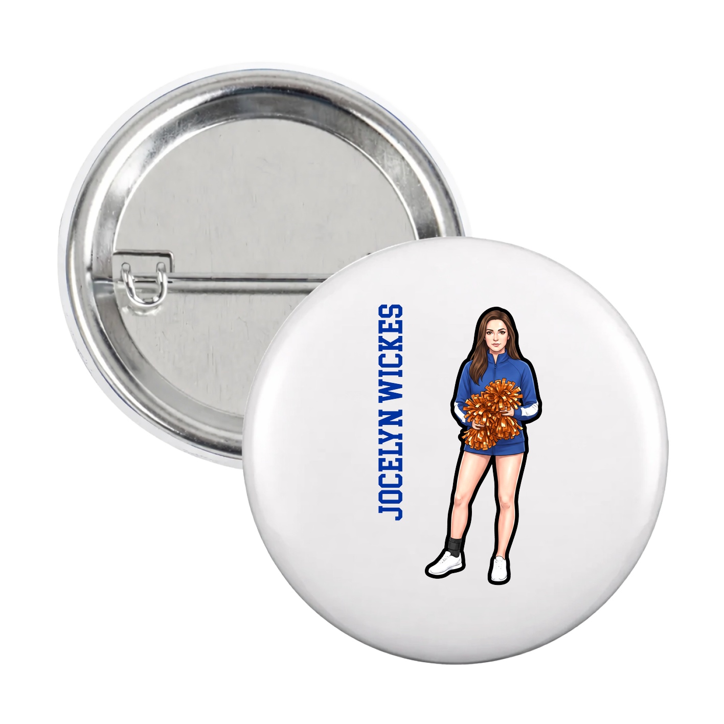 Game Day Button — Name Vertical in White