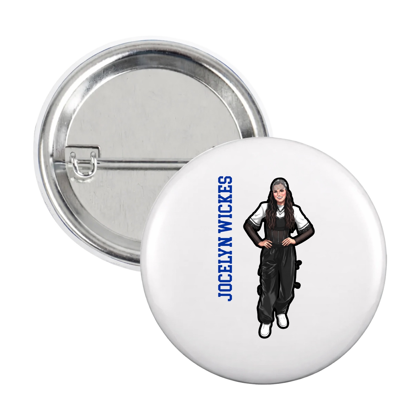 Game Day Button — Name Vertical in White