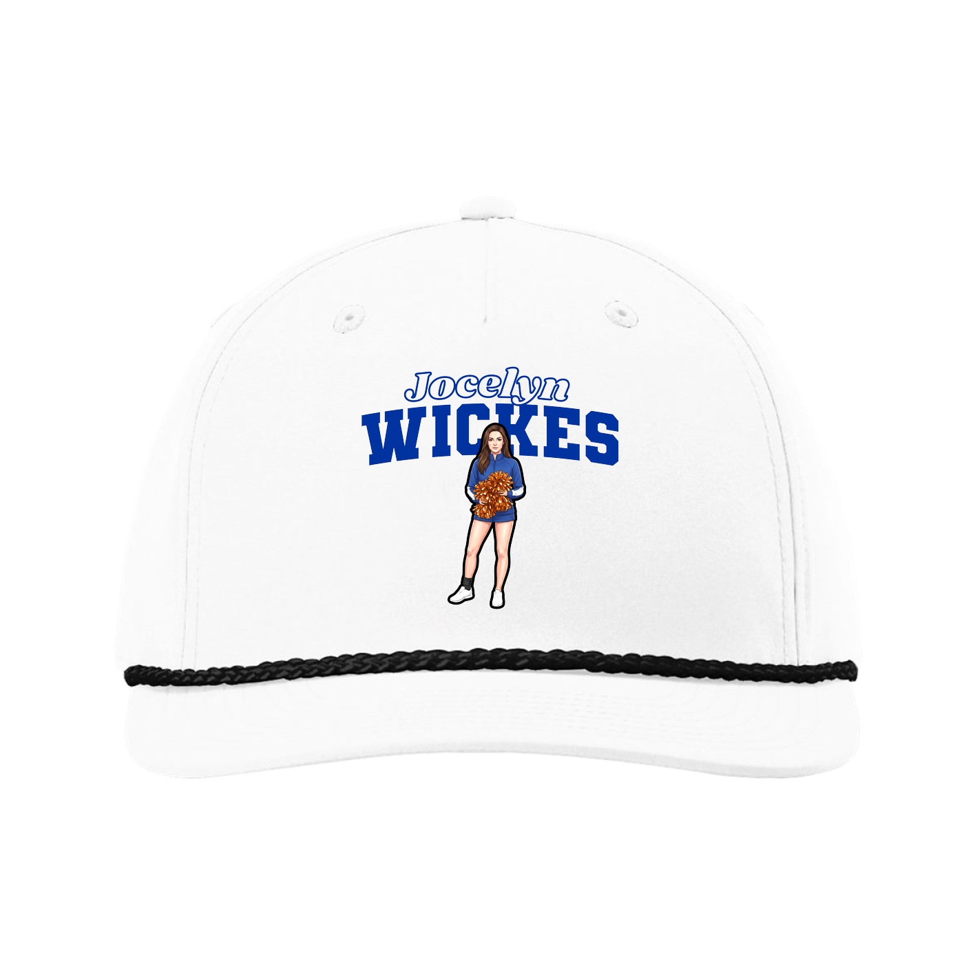 Five-Panel Classic Rope Cap — Name Arch in White
