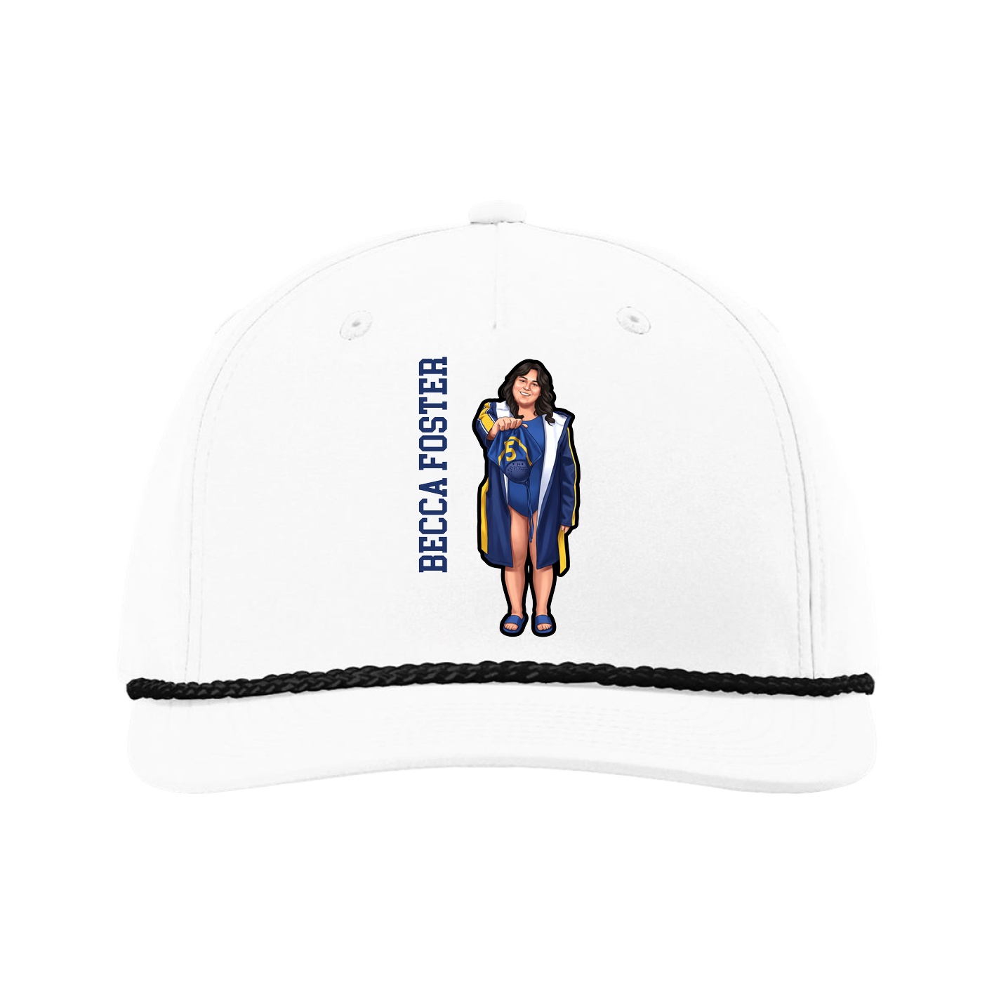 Five-Panel Classic Rope Cap — Name Vertical in White