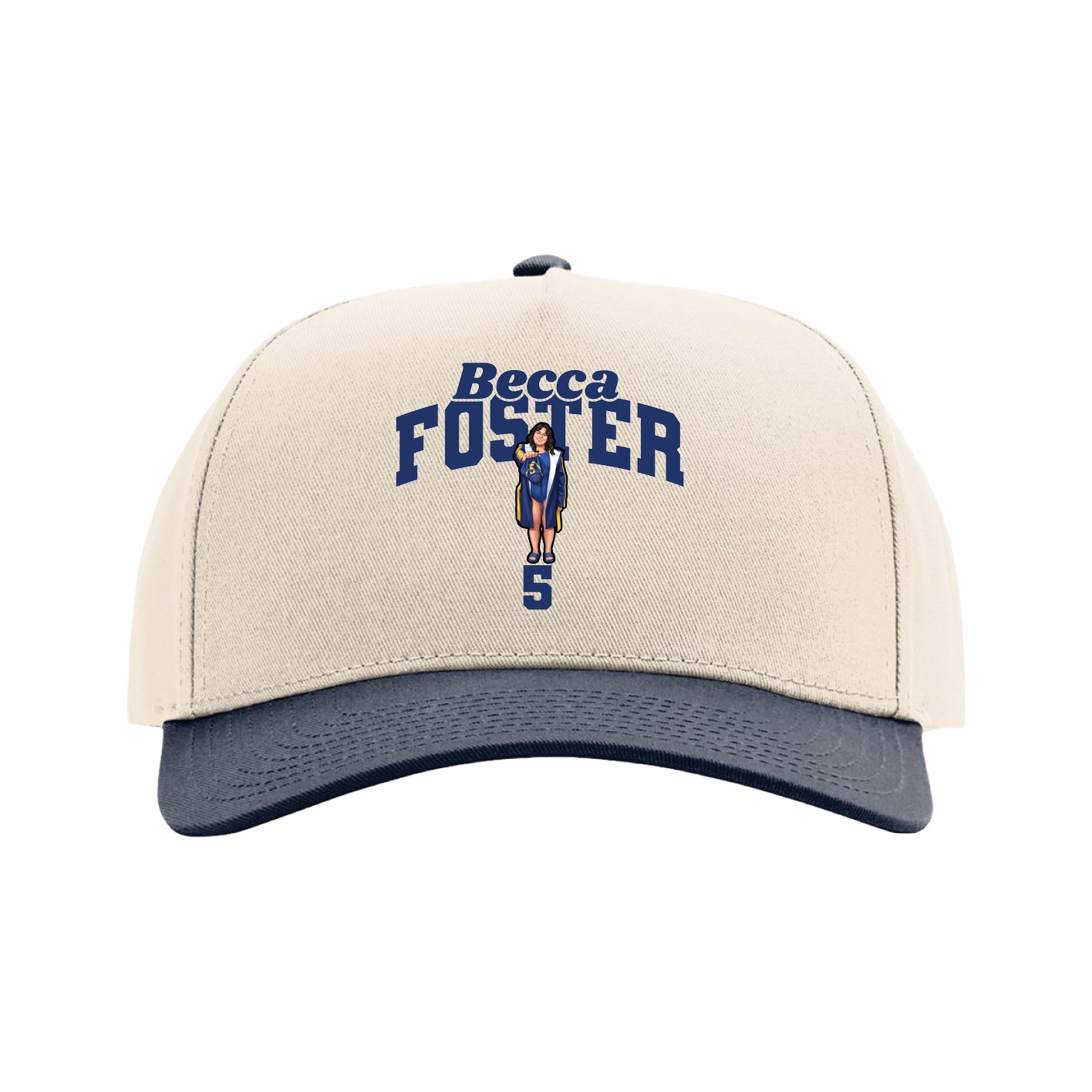 Full Fabric Five-Panel Champ Cap — Signature Arch in Cream/Navy