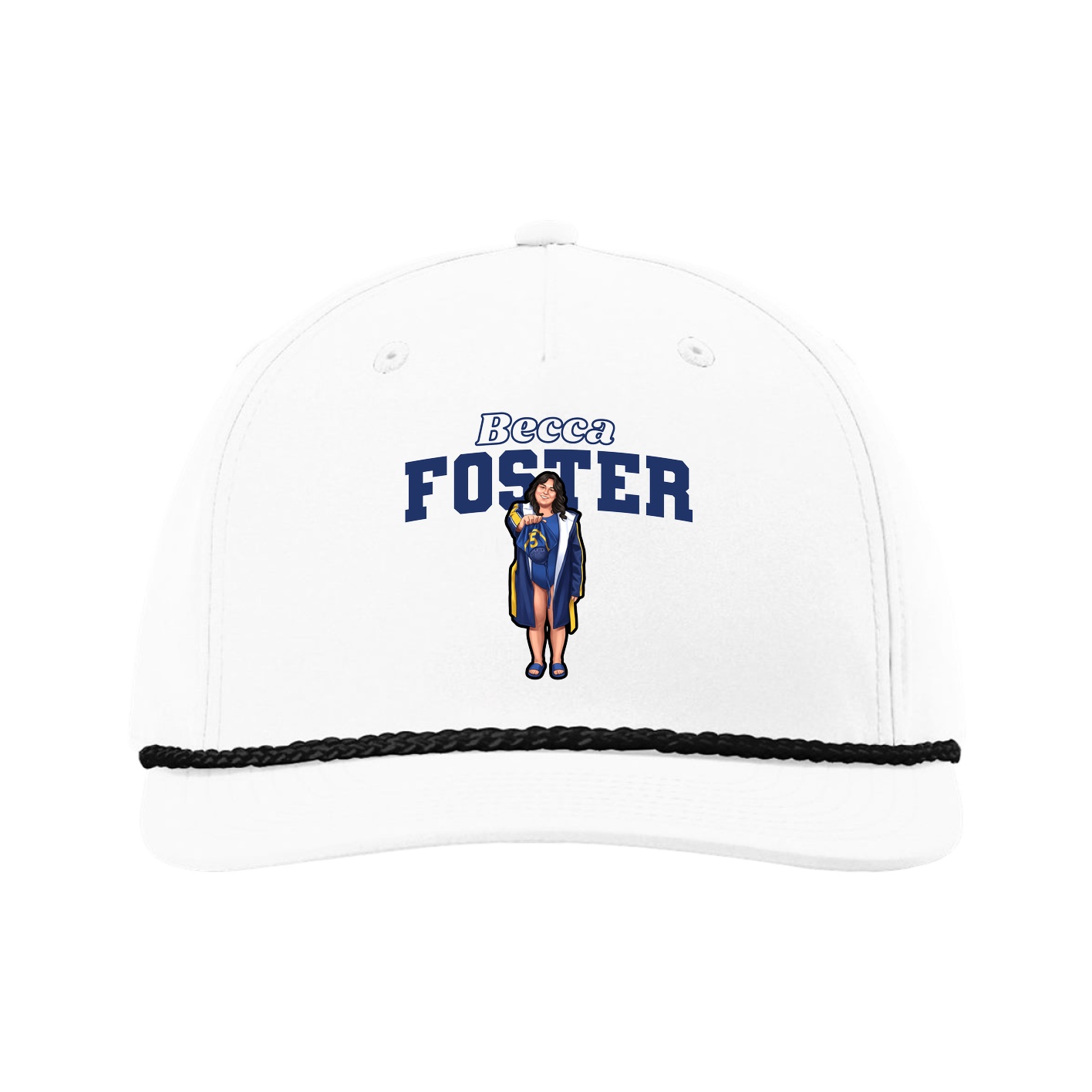 Five-Panel Classic Rope Cap — Name Arch in White