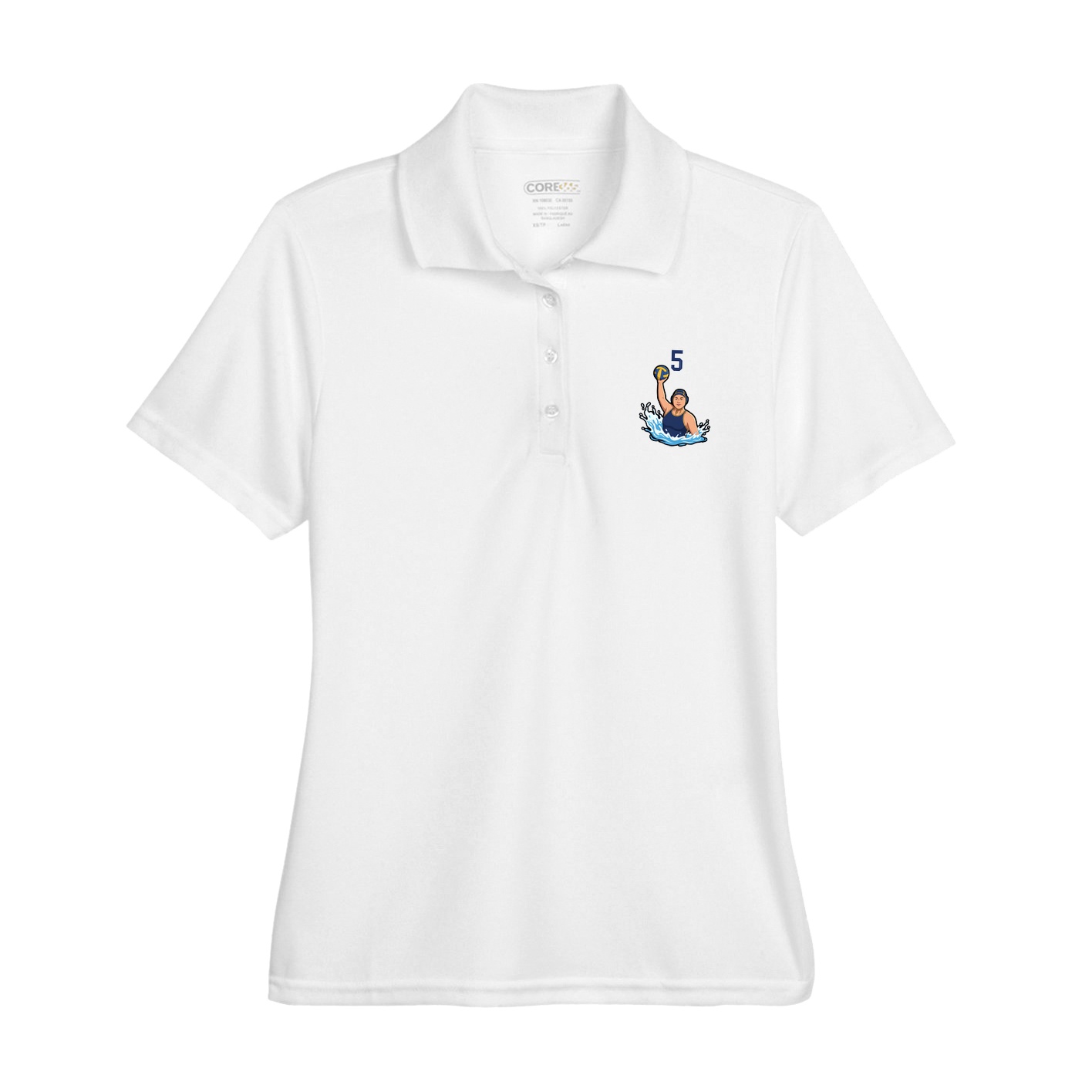 Womens Performance Polo — Number Top in White