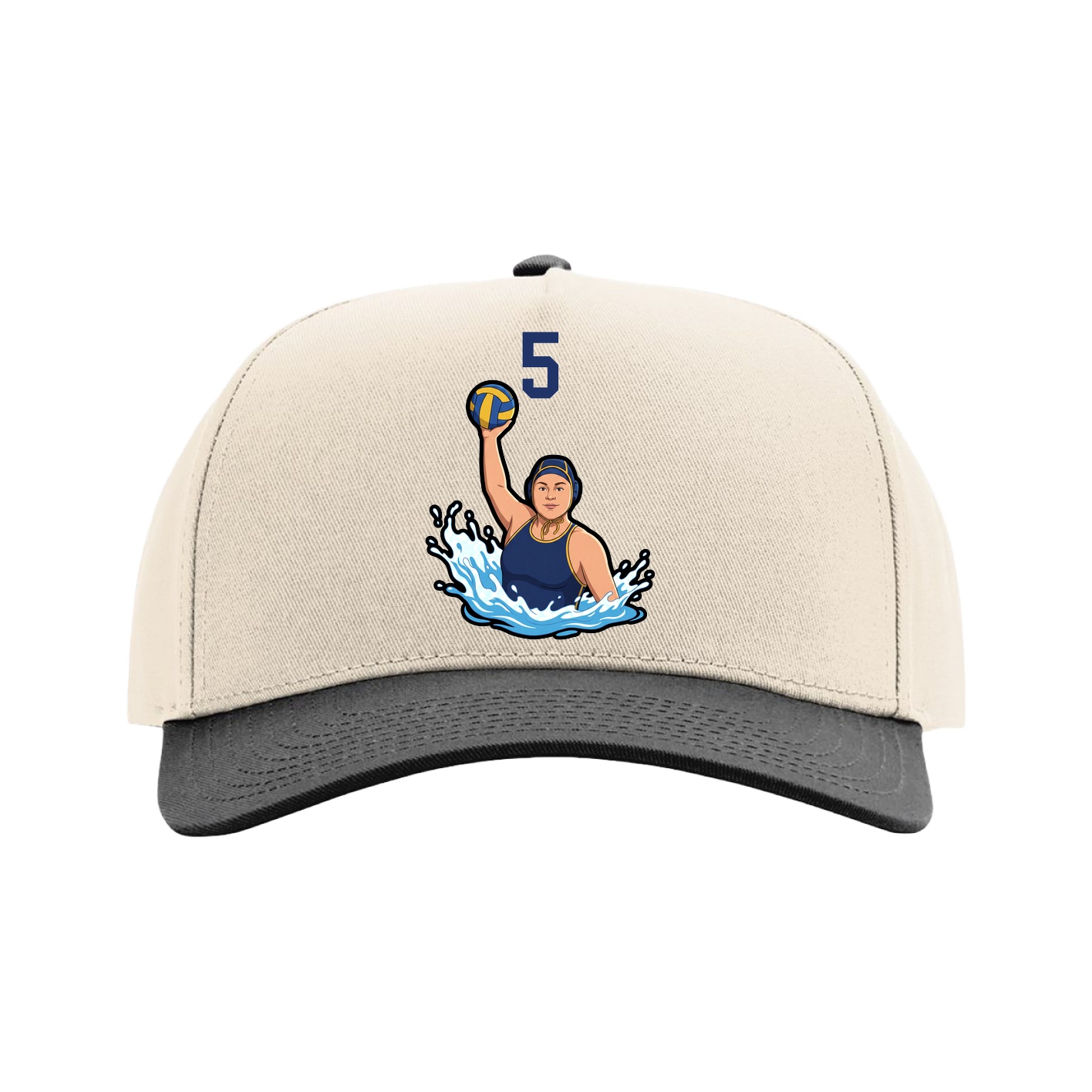Full Fabric Five-Panel Champ Cap — Number Top in Cream/Black