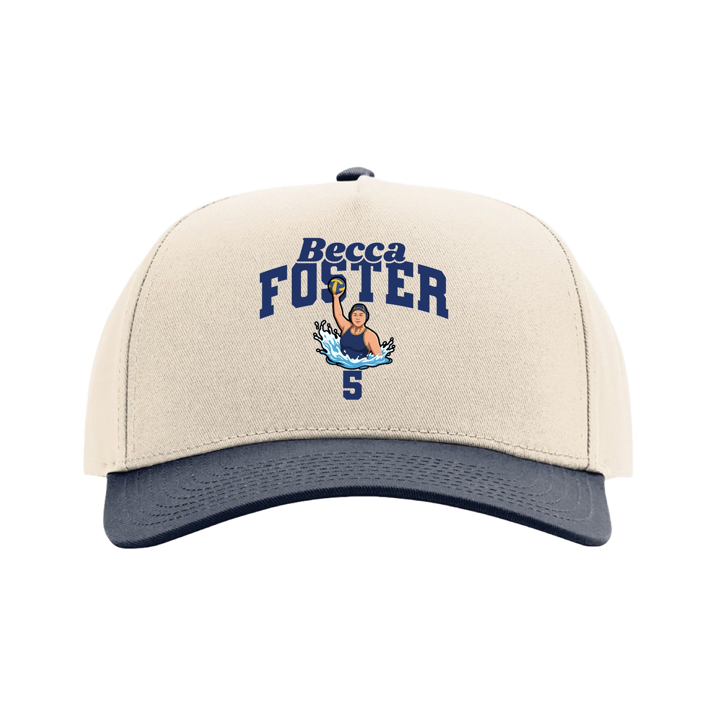 Full Fabric Five-Panel Champ Cap — Signature Arch in Cream/Navy