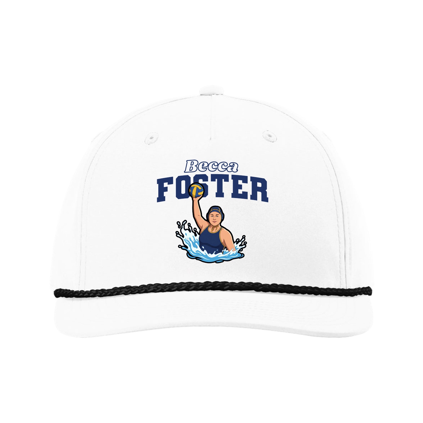 Five-Panel Classic Rope Cap — Name Arch in White