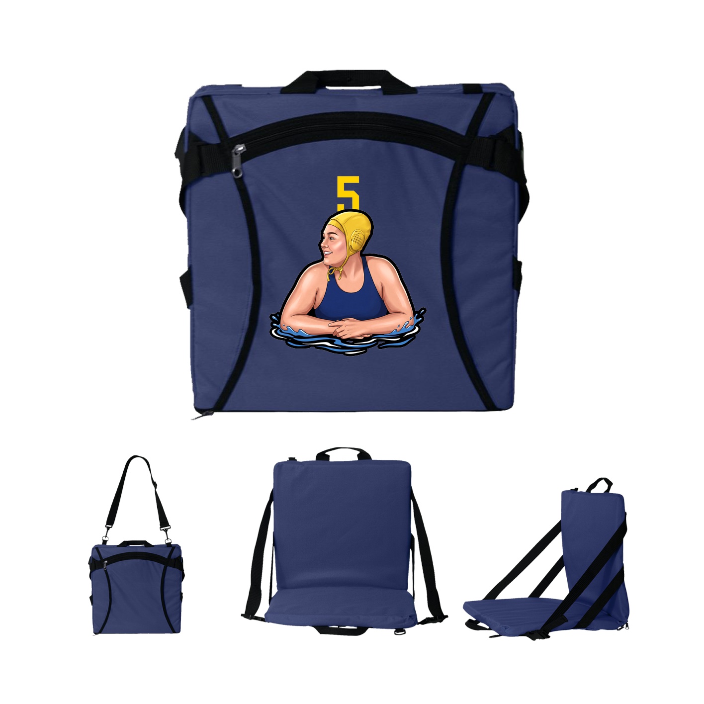Folding Stadium Seat — Number Top in Navy