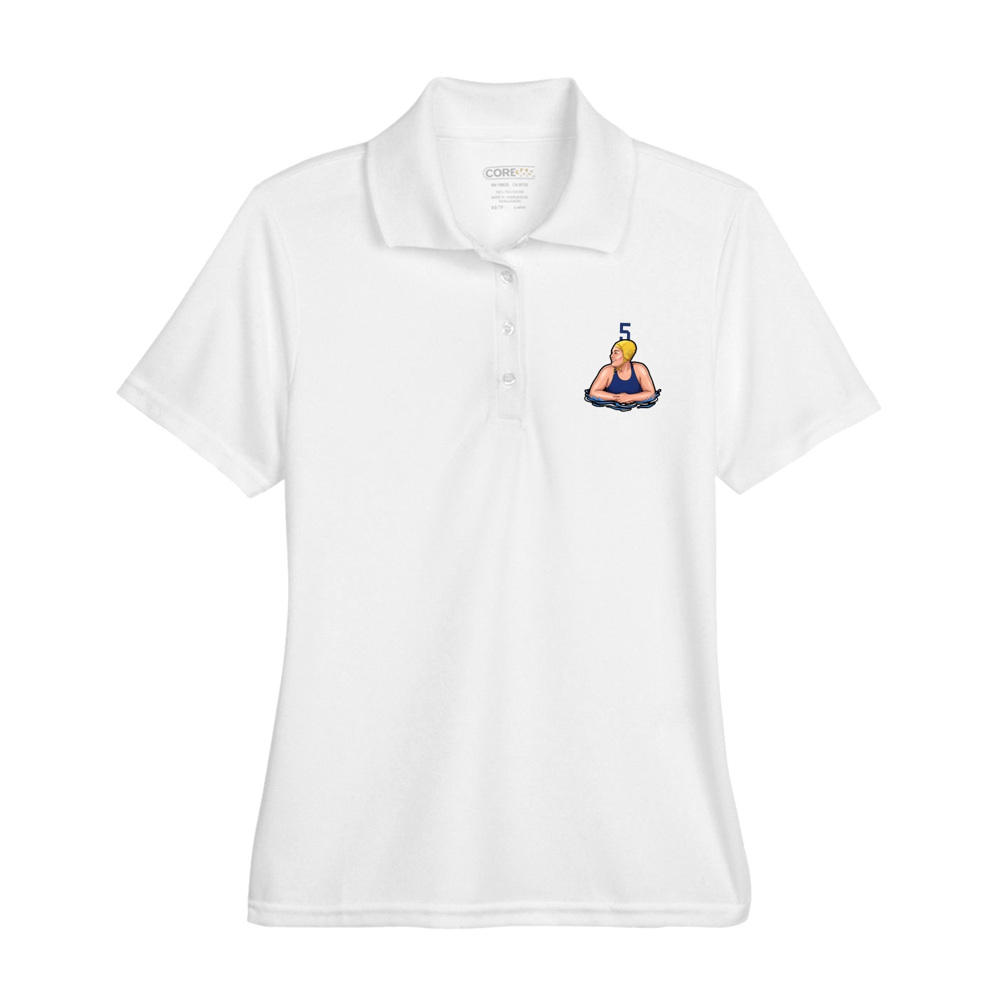 Womens Performance Polo — Number Top in White
