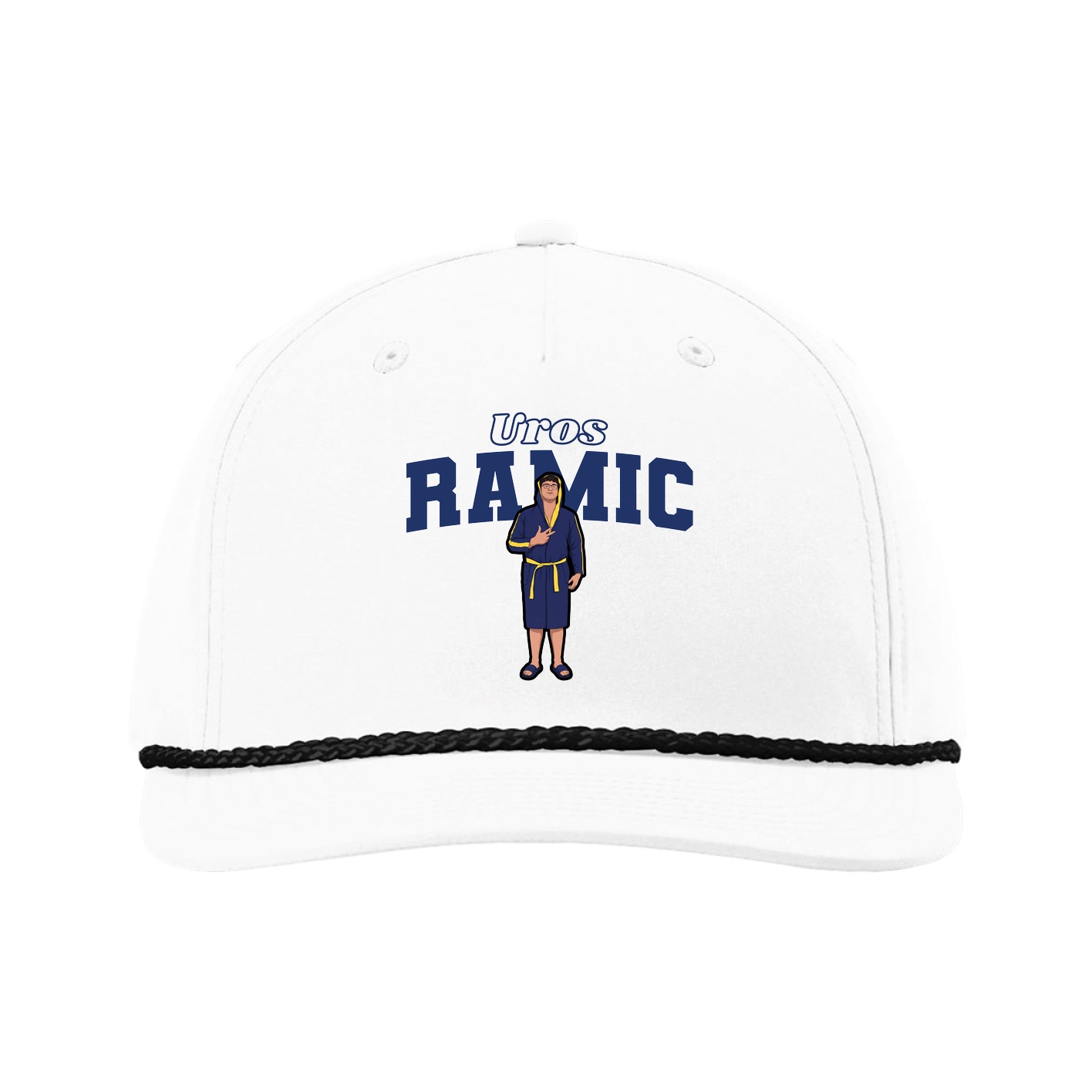 Five-Panel Classic Rope Cap — Name Arch in White