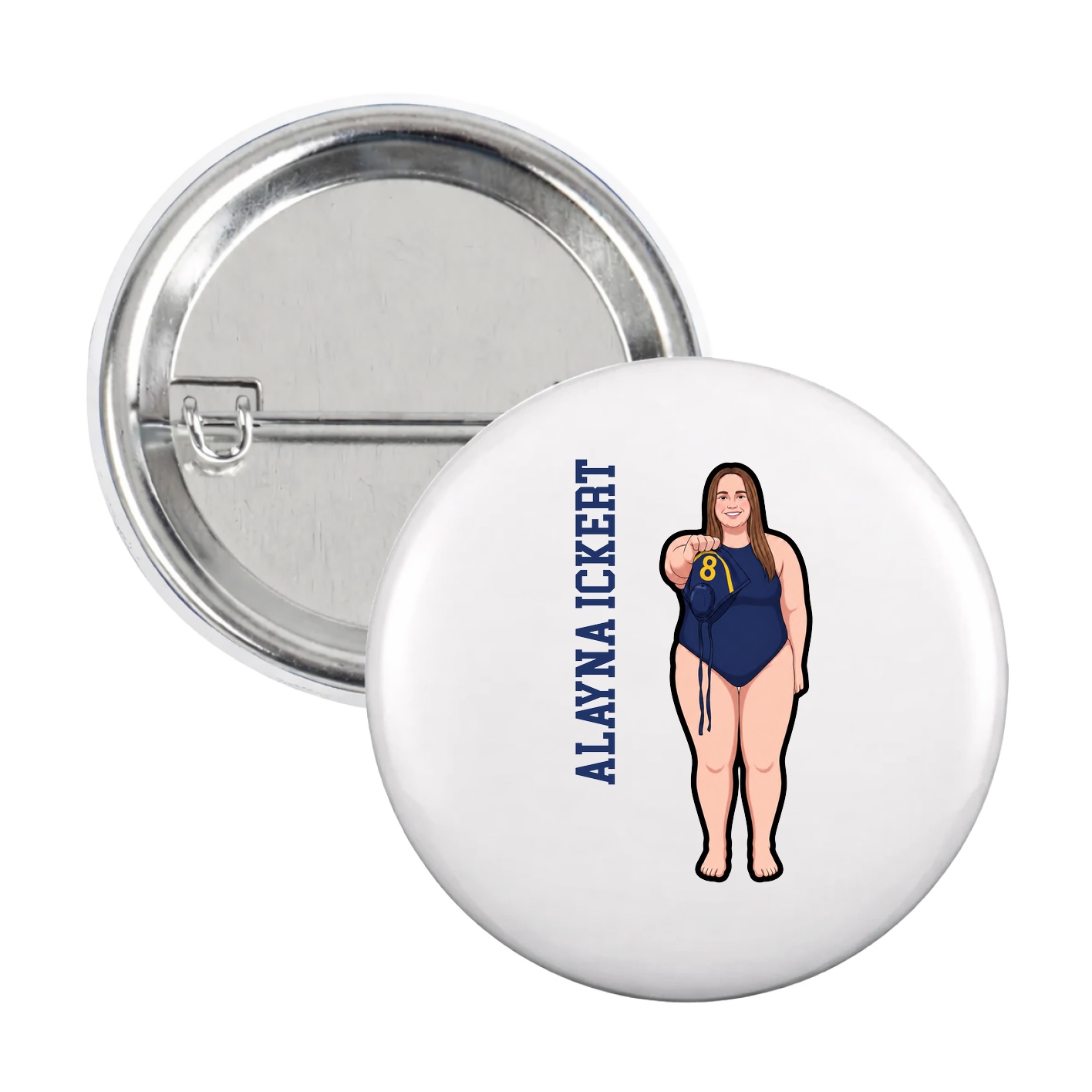Game Day Button — Name Vertical in White
