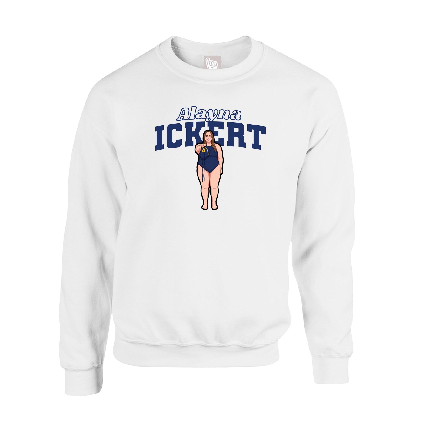 Fleece Crew — Name Arch in White