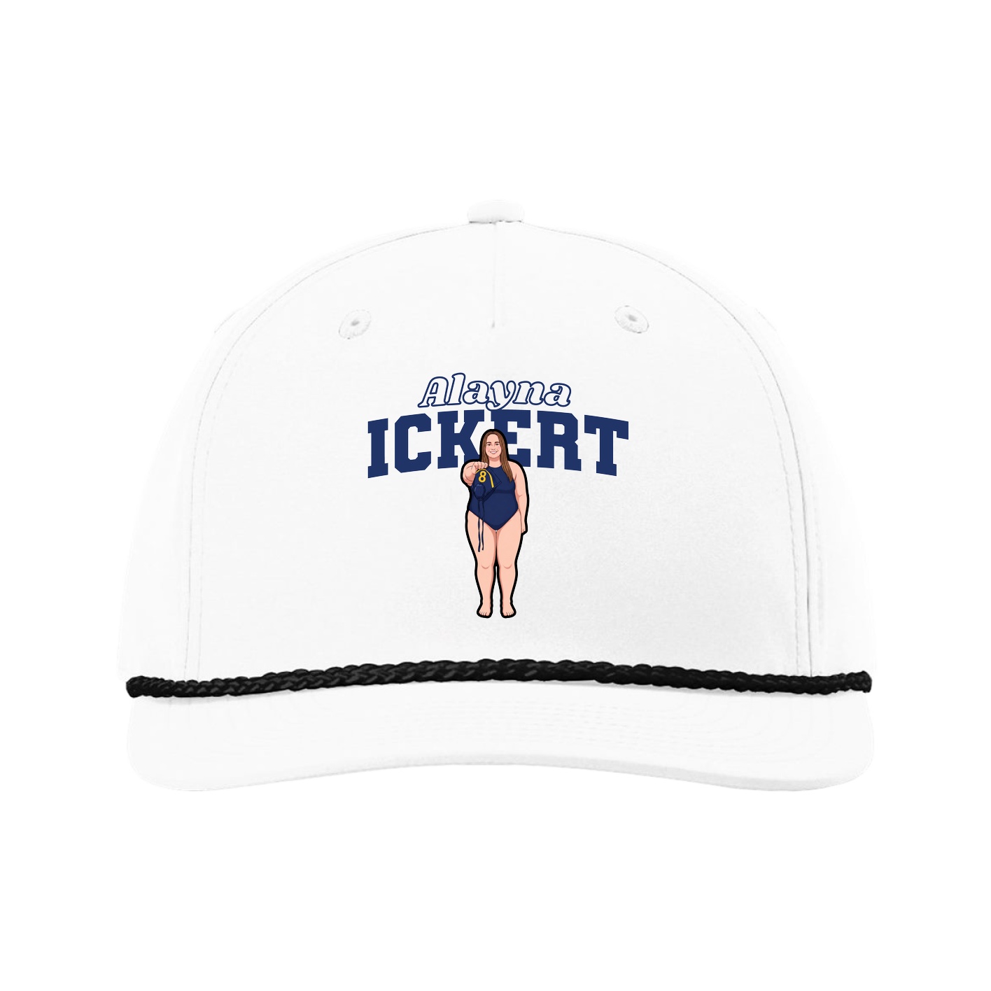 Five-Panel Classic Rope Cap — Name Arch in White