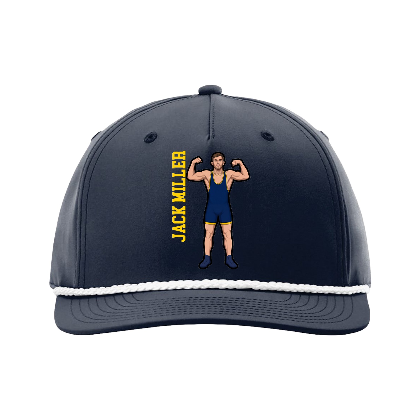 Five-Panel Classic Rope Cap — Name Vertical in Navy