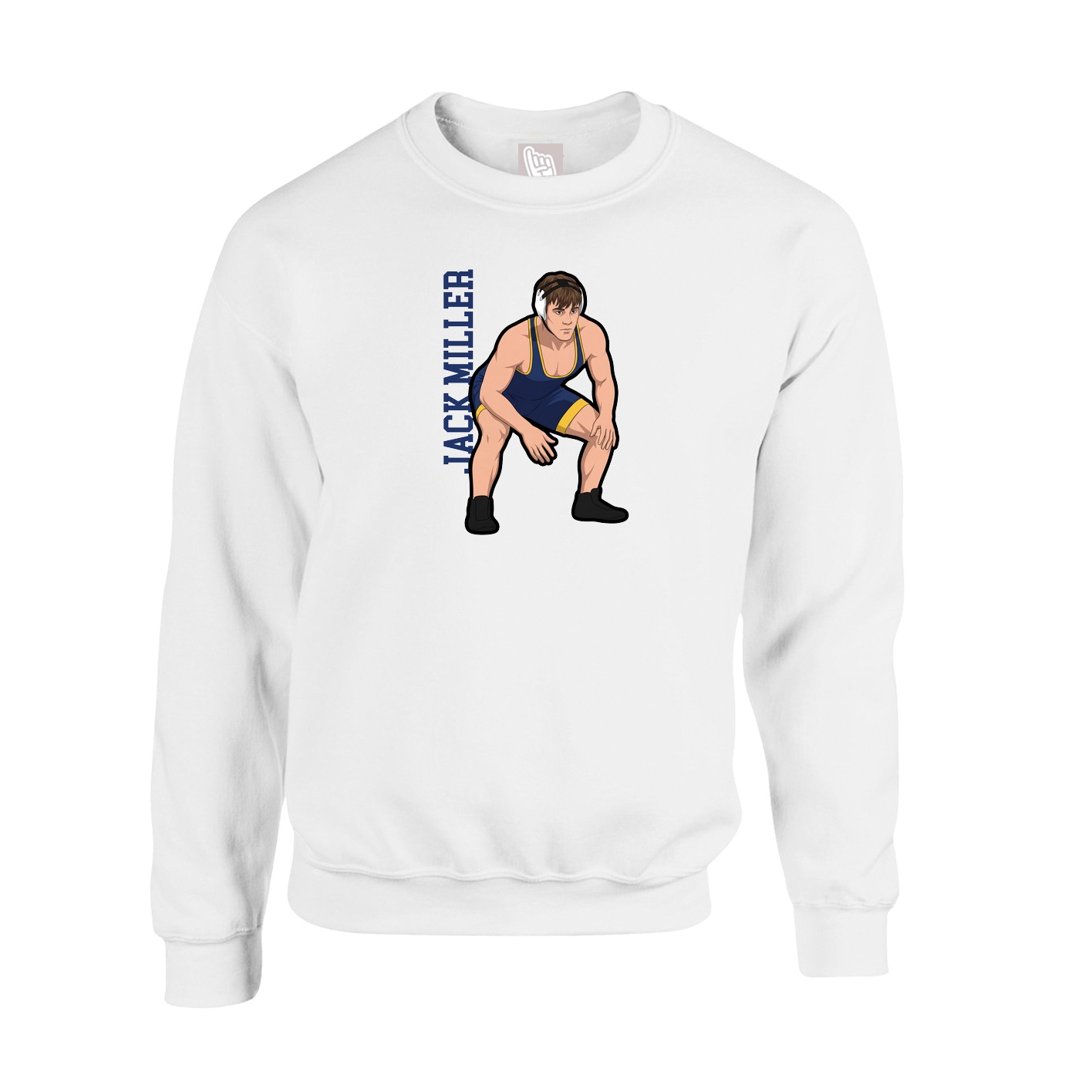 Fleece Crew — Name Vertical in White