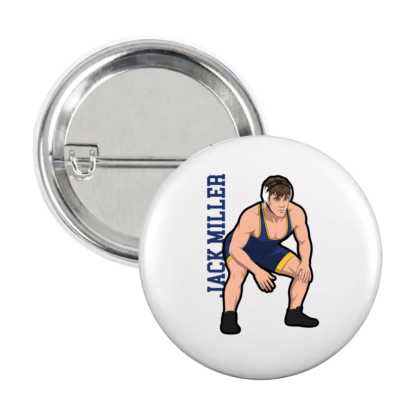Game Day Button — Name Vertical in White