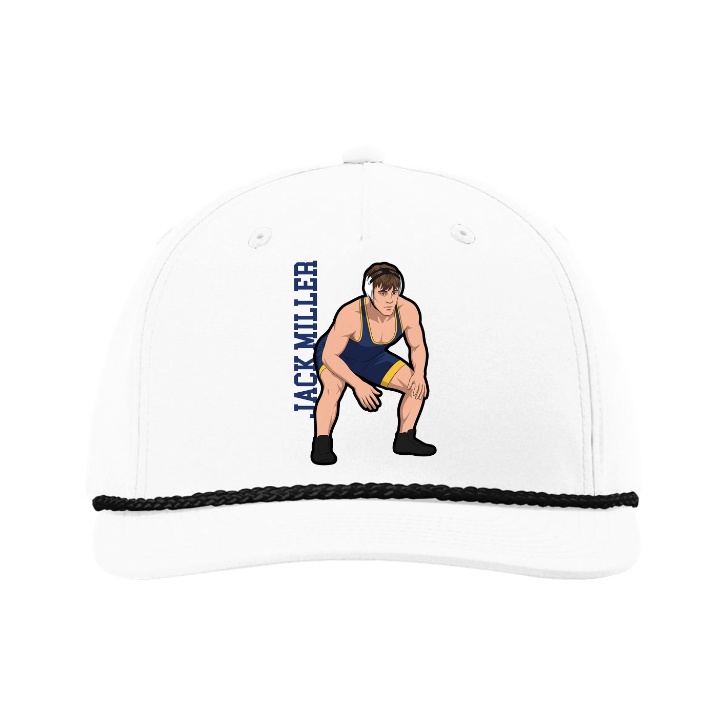 Five-Panel Classic Rope Cap — Name Vertical in White