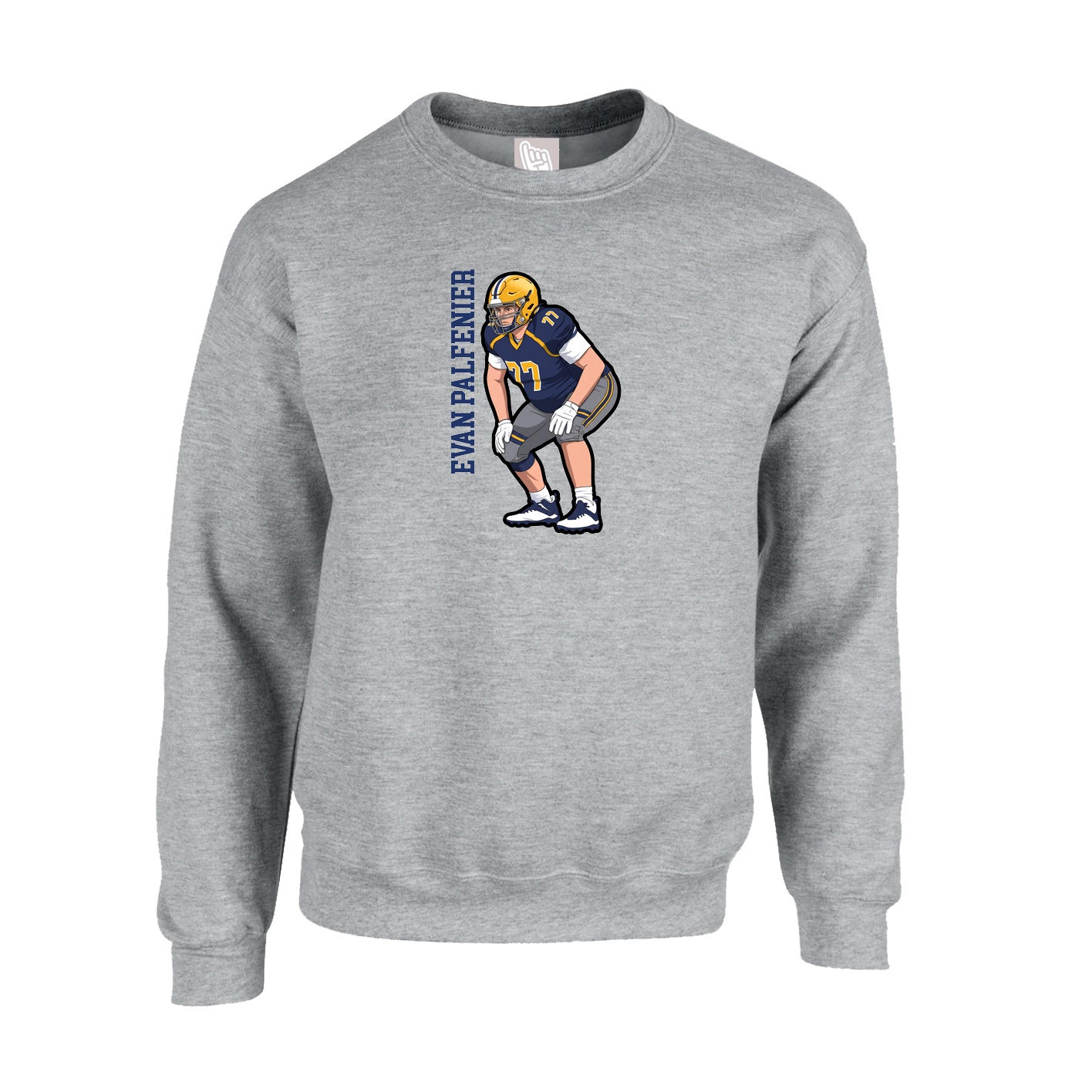 Fleece Crew — Name Vertical in Grey