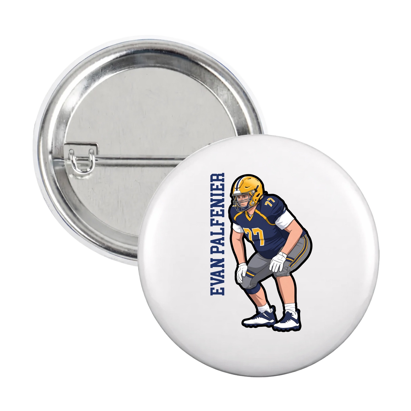 Game Day Button — Name Vertical in White