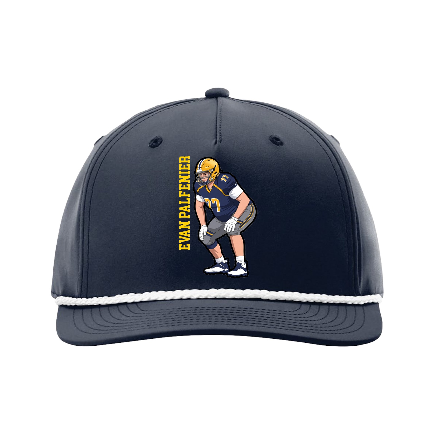 Five-Panel Classic Rope Cap — Name Vertical in Navy