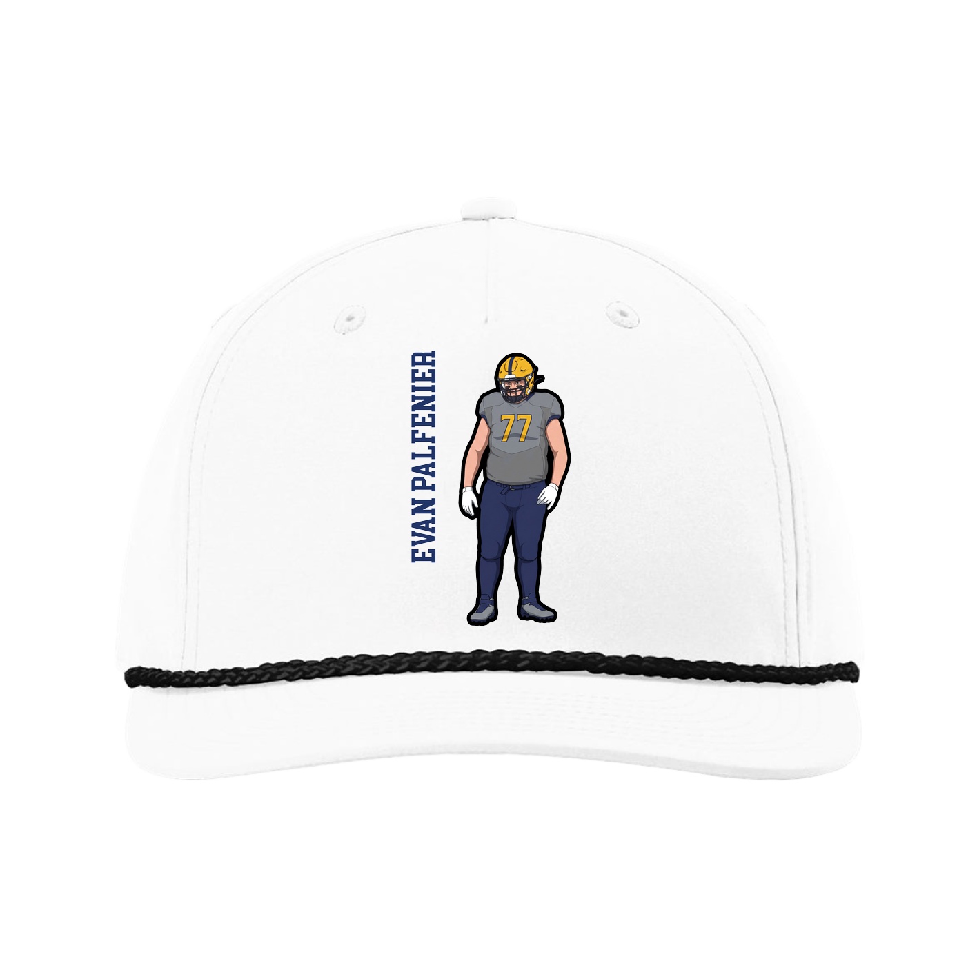 Five-Panel Classic Rope Cap — Name Vertical in White